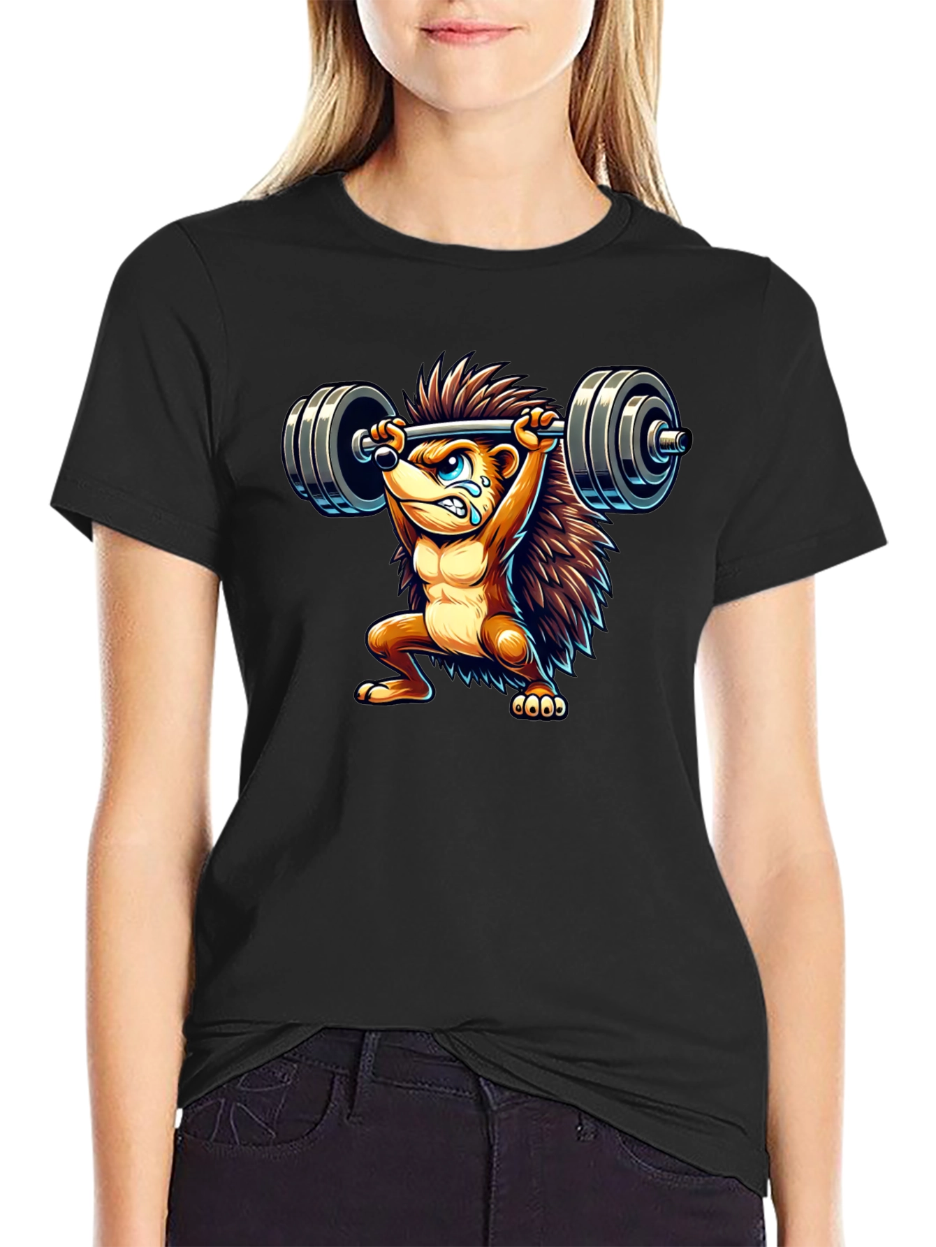 Black Weightlifting Hedgehog Graphic Tee view 2