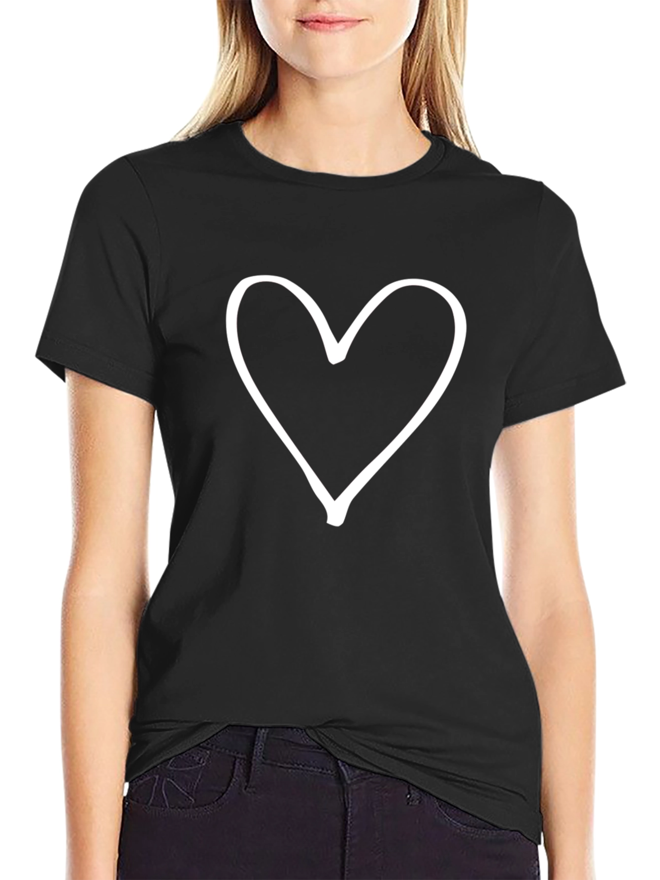 Black Heart Outline Black T-Shirt view 2