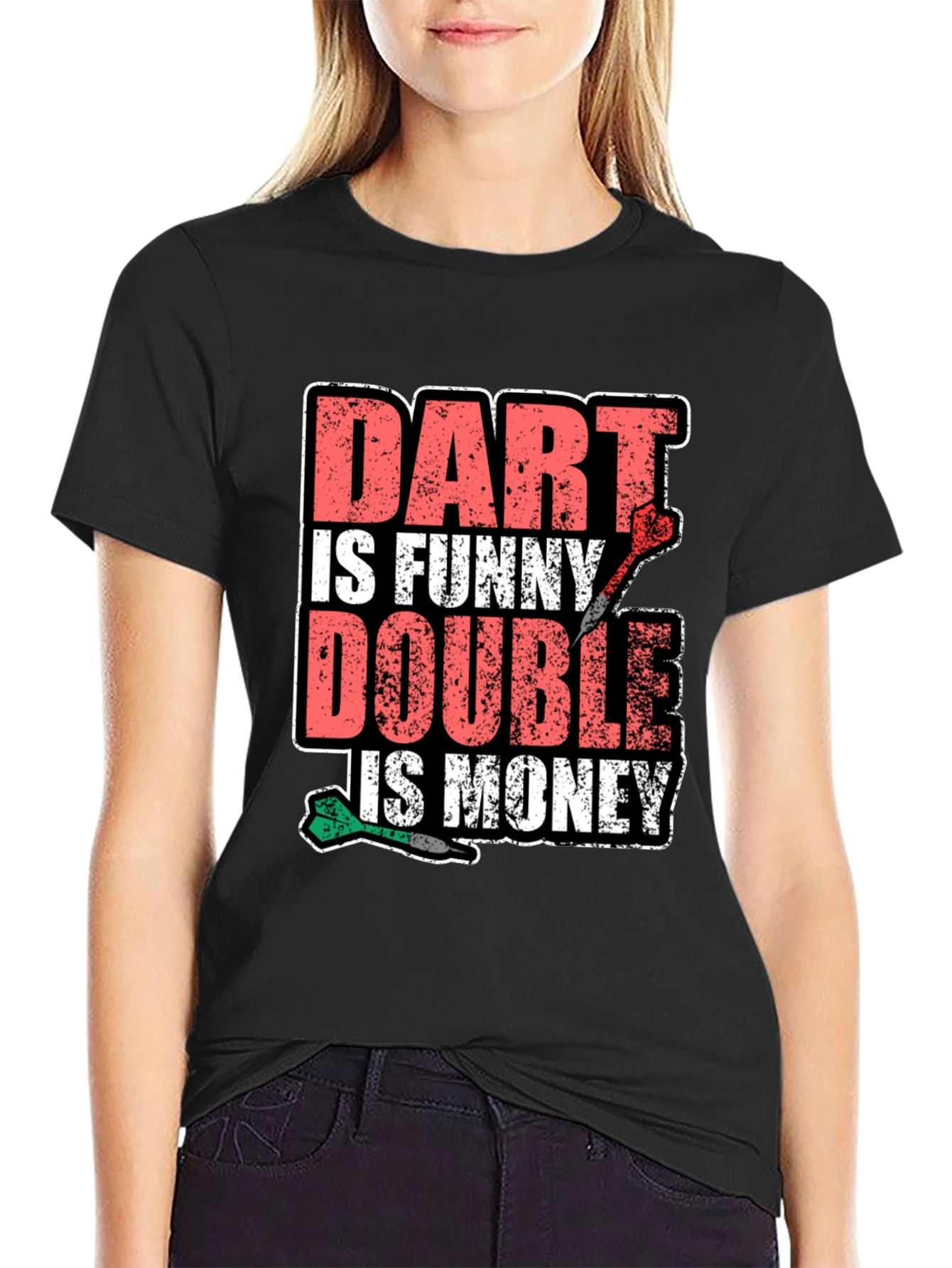 Black Funny Dart T-Shirt - Dart Is Funny, Double Is Money view 2