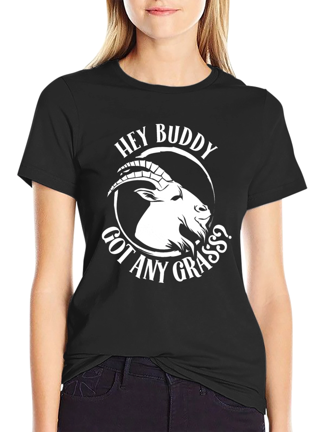 Black Hey Buddy Goat Graphic Tee - Black Cotton T-Shirt view 2