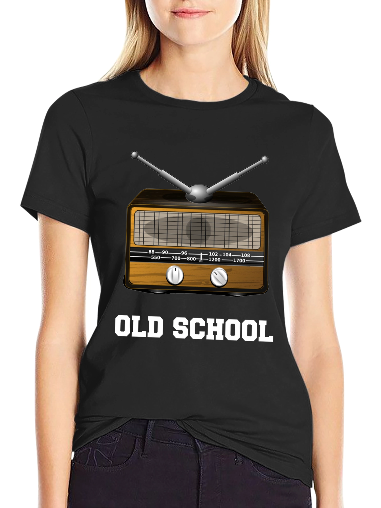 Black Old School Radio Graphic T-Shirt view 2