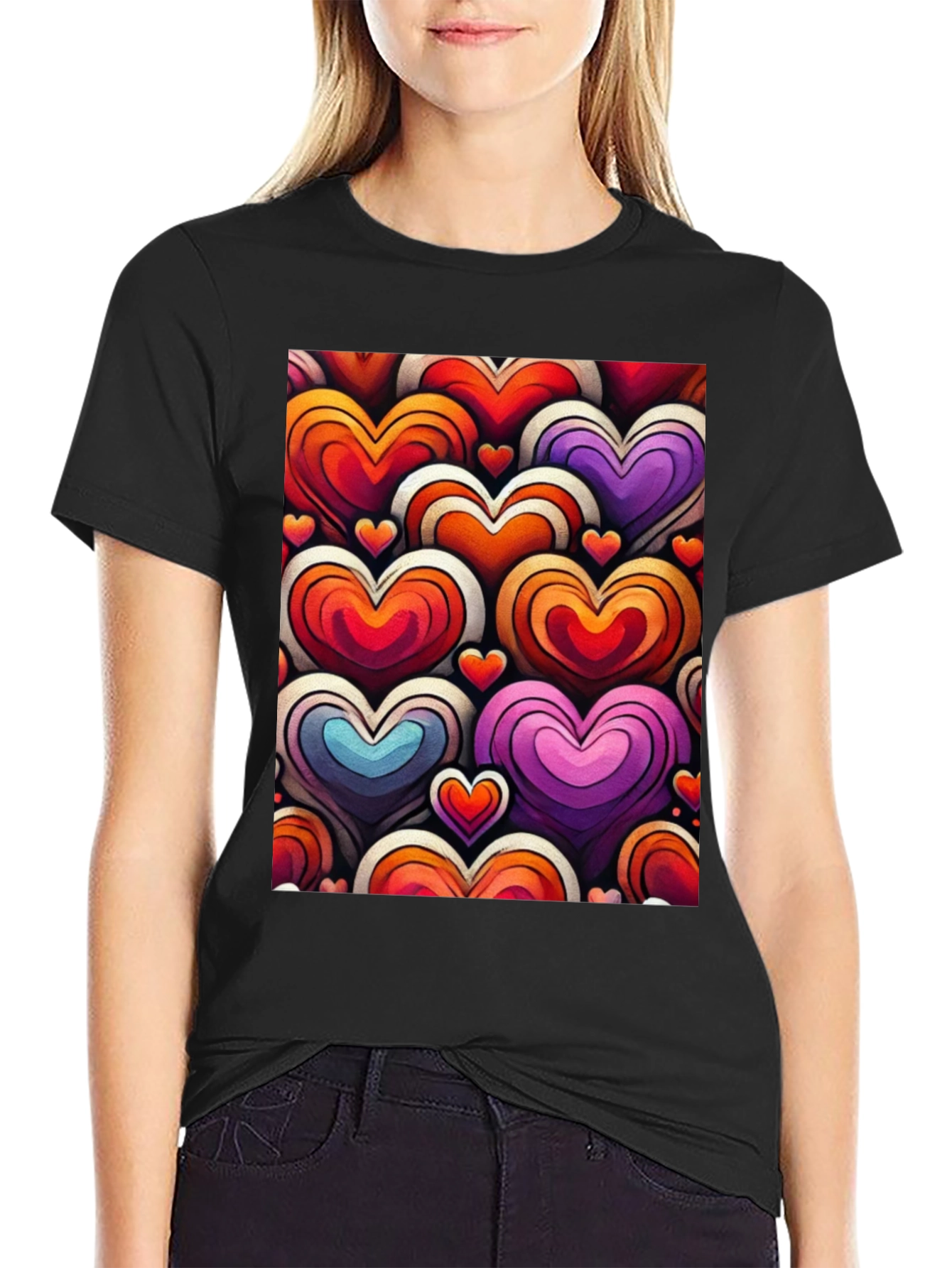 Black Heart Pattern Graphic Tee - Stylish and Unique view 2