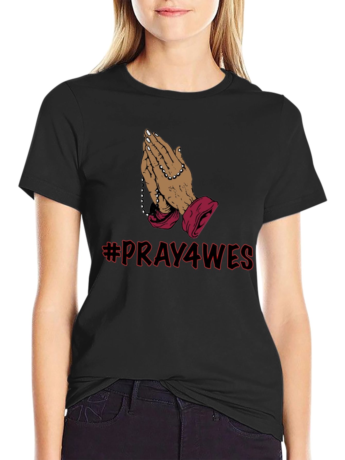 Black Pray4Wes Graphic Tee - Stylish Religious T-Shirt view 2