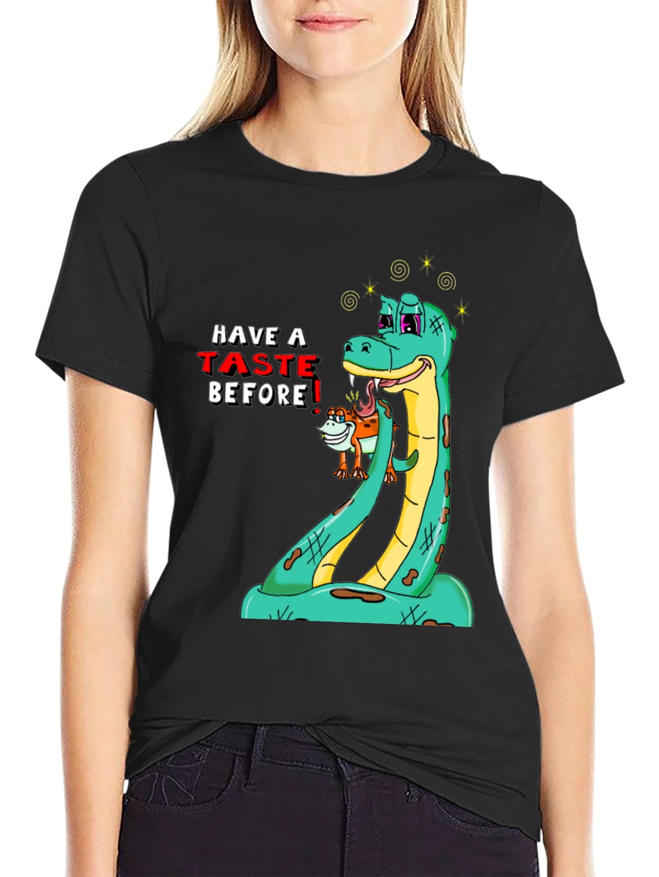Black Funny Snake Tasting T-Shirt view 2