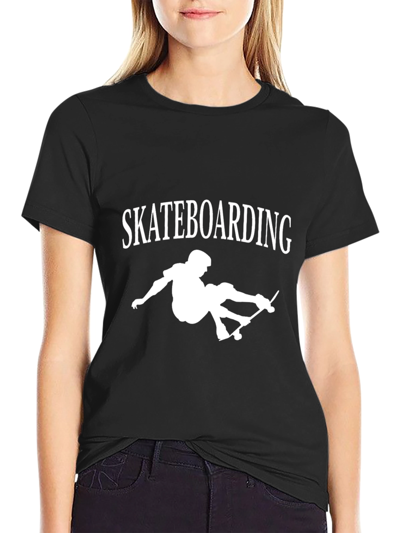 Black Skateboarding Graphic Tee - Casual Black T-Shirt view 2