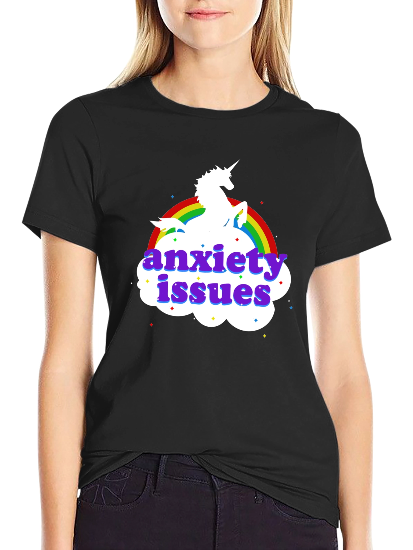 Black Anxiety Issues Unicorn T-Shirt view 2