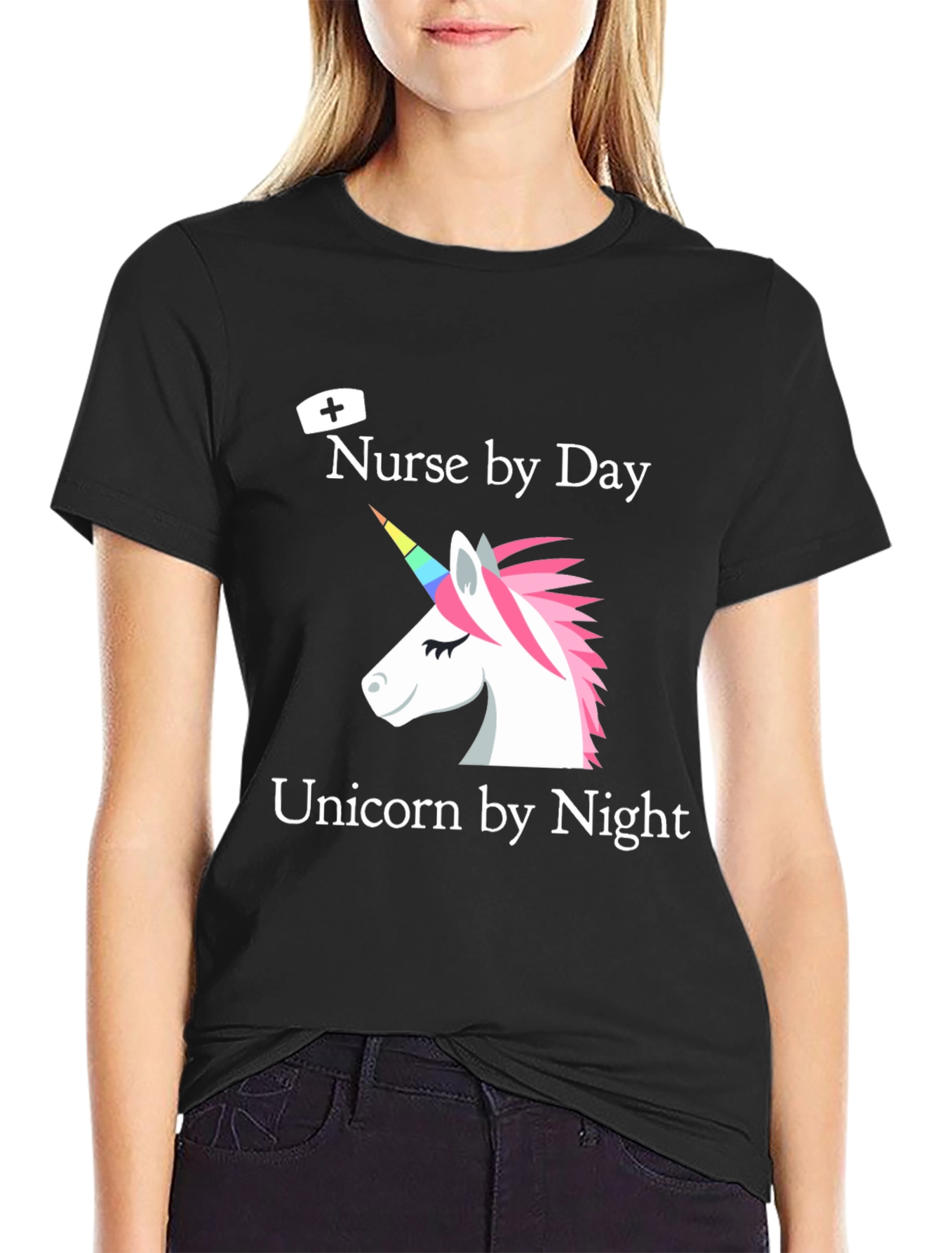 Black Nurse by Day Unicorn by Night T-Shirt view 2