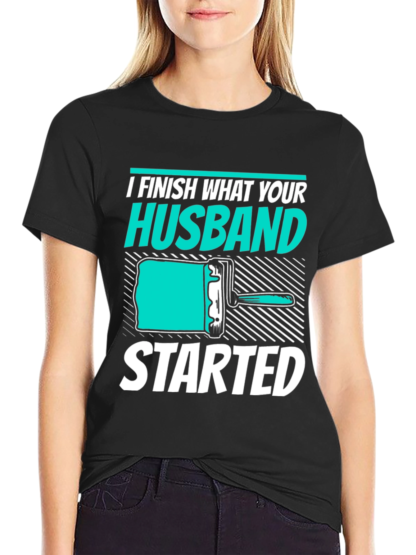 Black I Finish What Your Husband Started Funny T-Shirt view 2