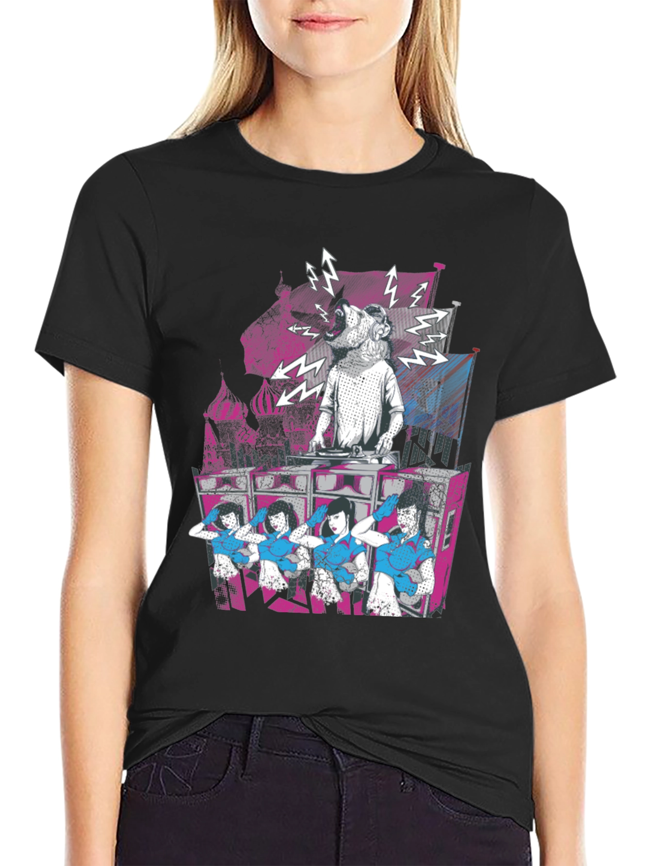 Black DJ Dog & Dancing Girls Graphic T-Shirt view 2