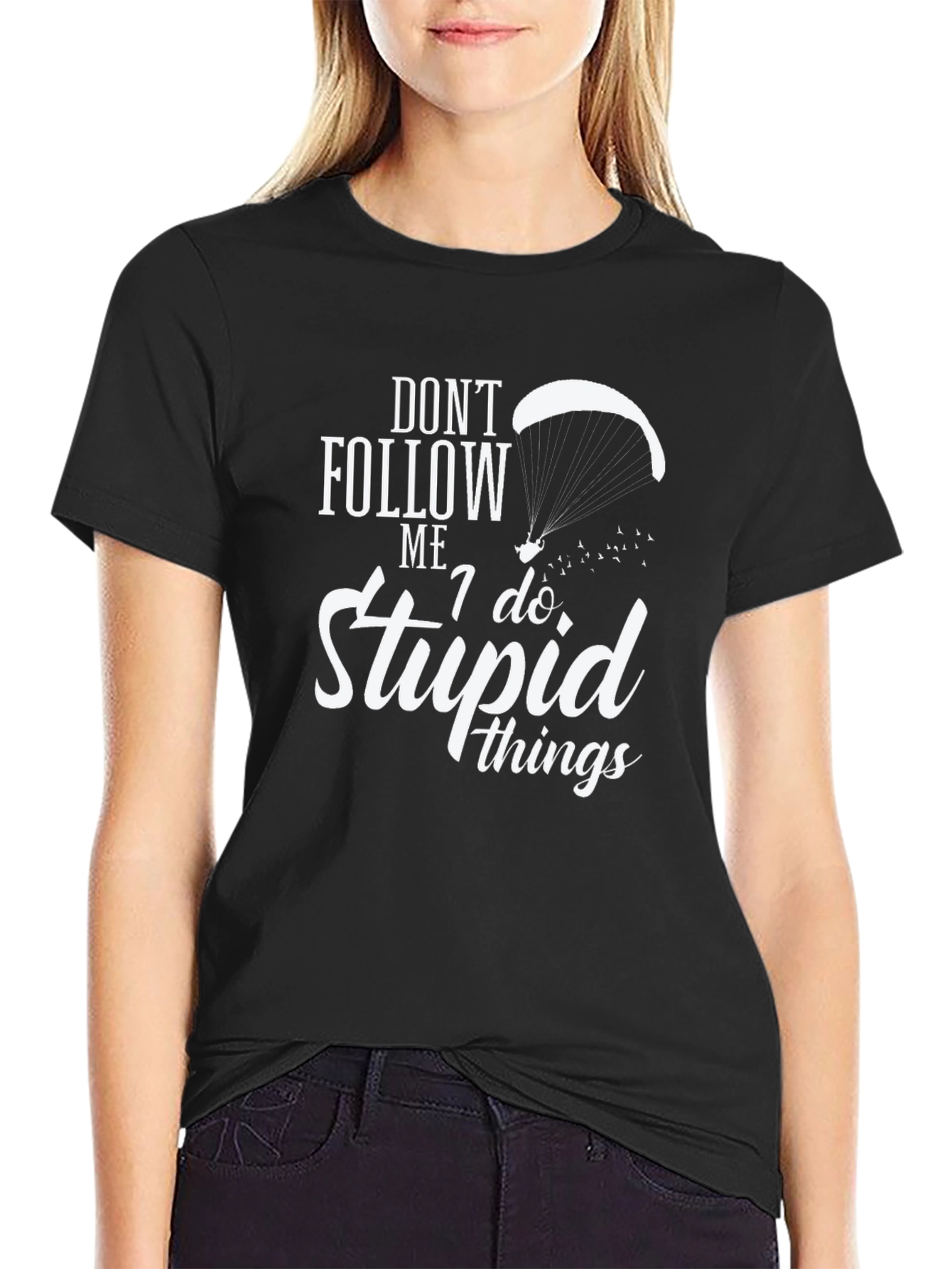Black Don't Follow Me Funny Paragliding T-Shirt view 2