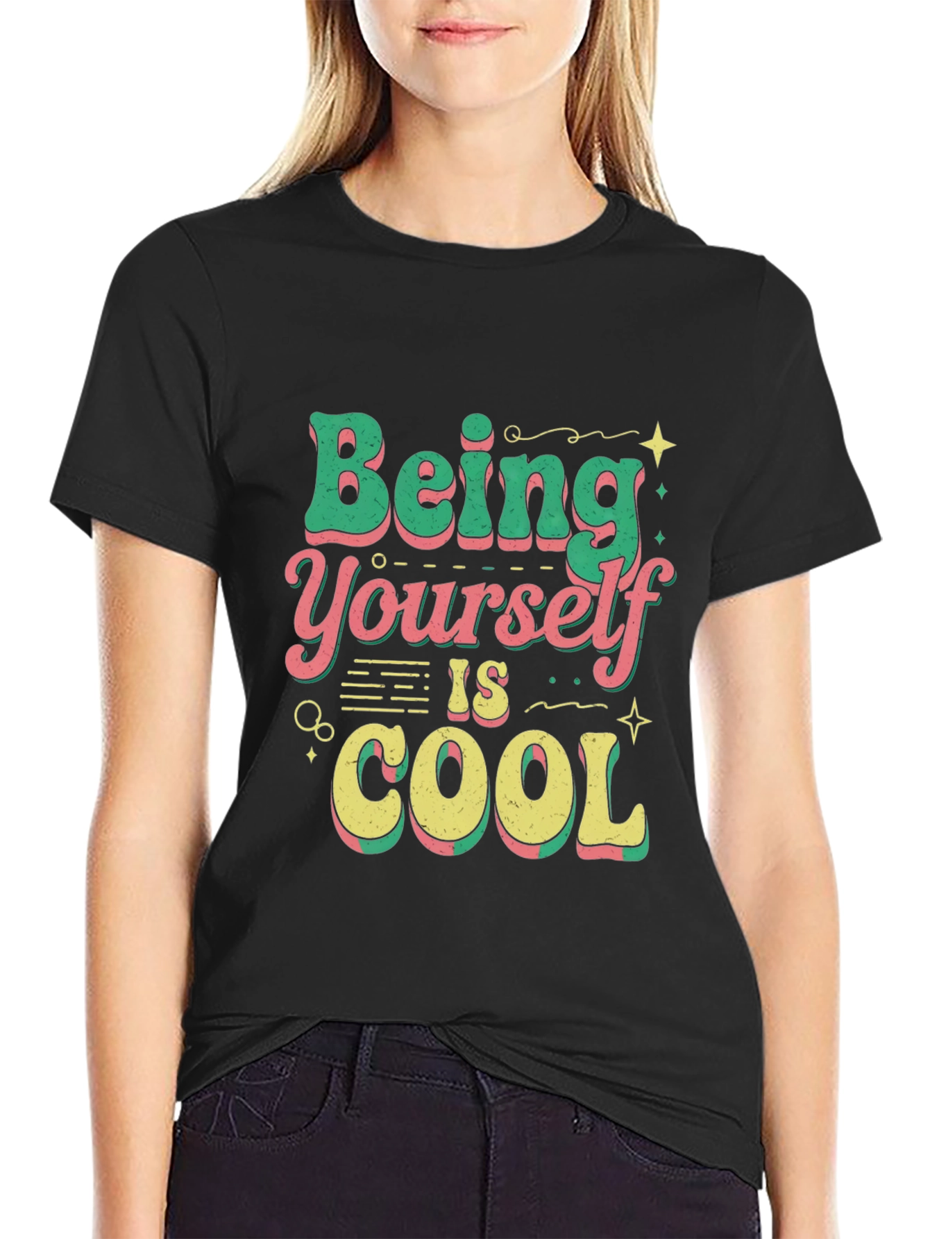 Black Being Yourself is Cool T-Shirt view 2