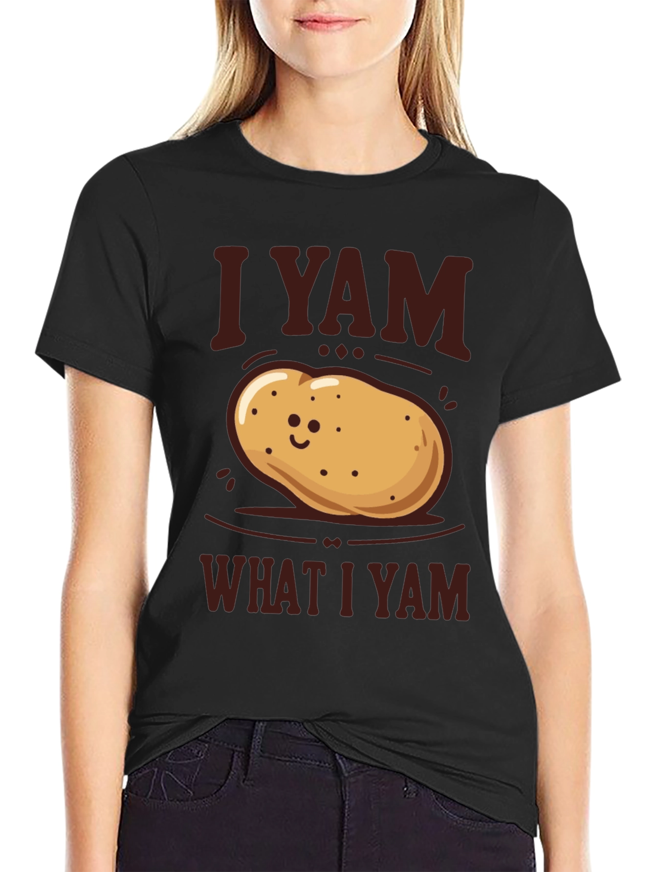 Black I Yam What I Yam Potato T-Shirt - Funny Graphic Tee view 2