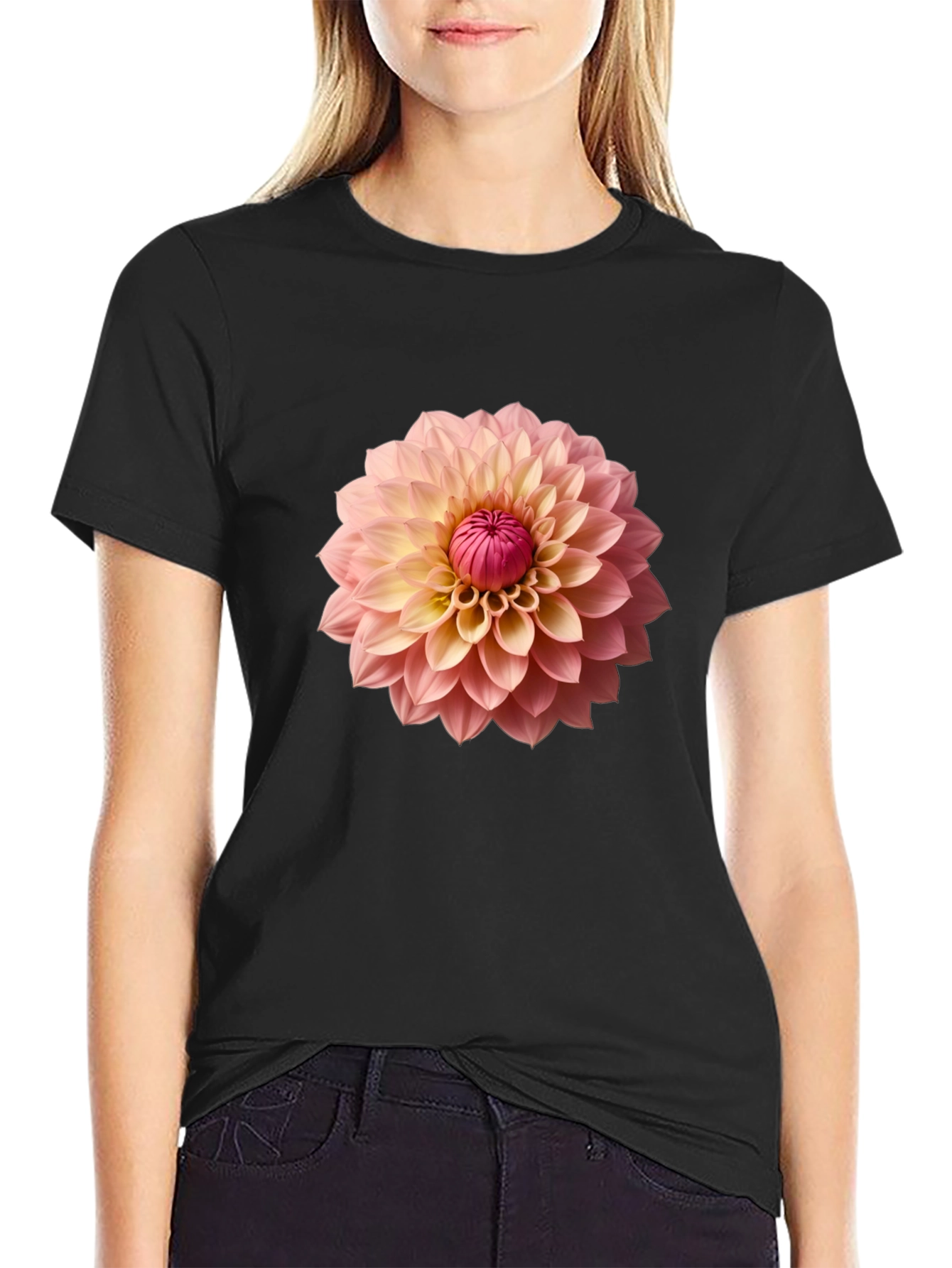 Black Floral Print Crew Neck Tee view 2