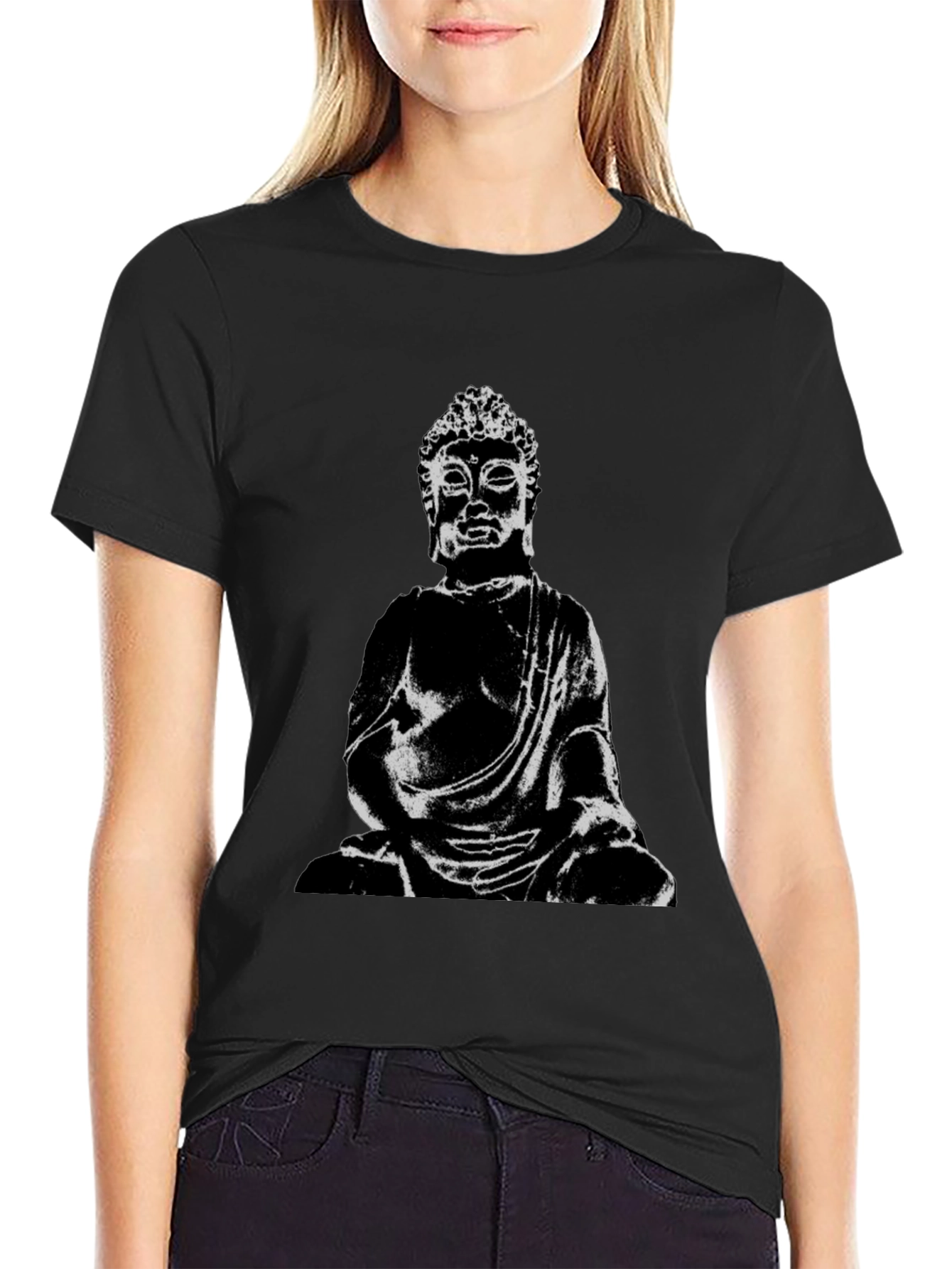 Black Buddha Graphic Print Black T-Shirt view 2