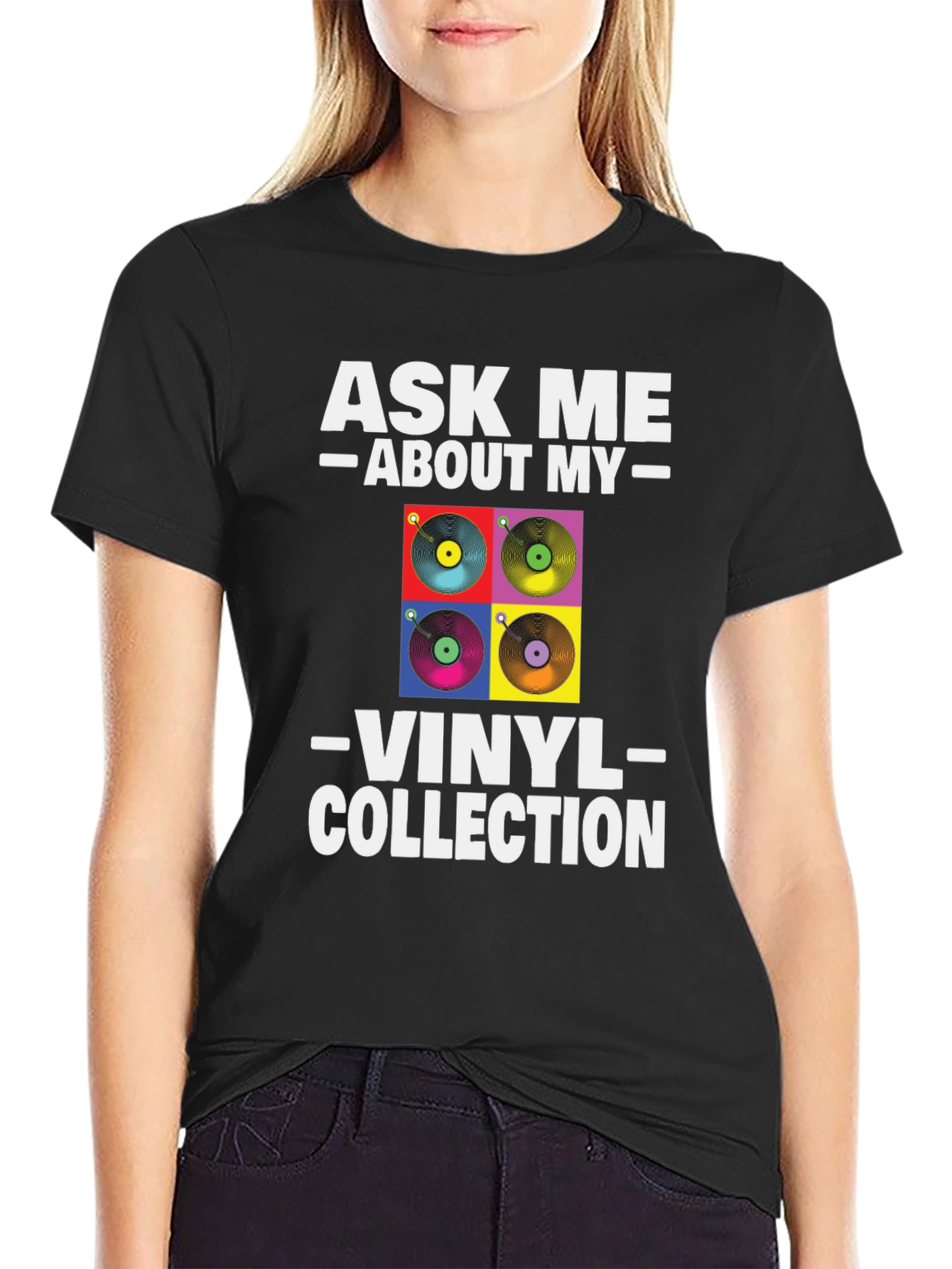 Black Ask Me About My Vinyl Collection T-Shirt view 2
