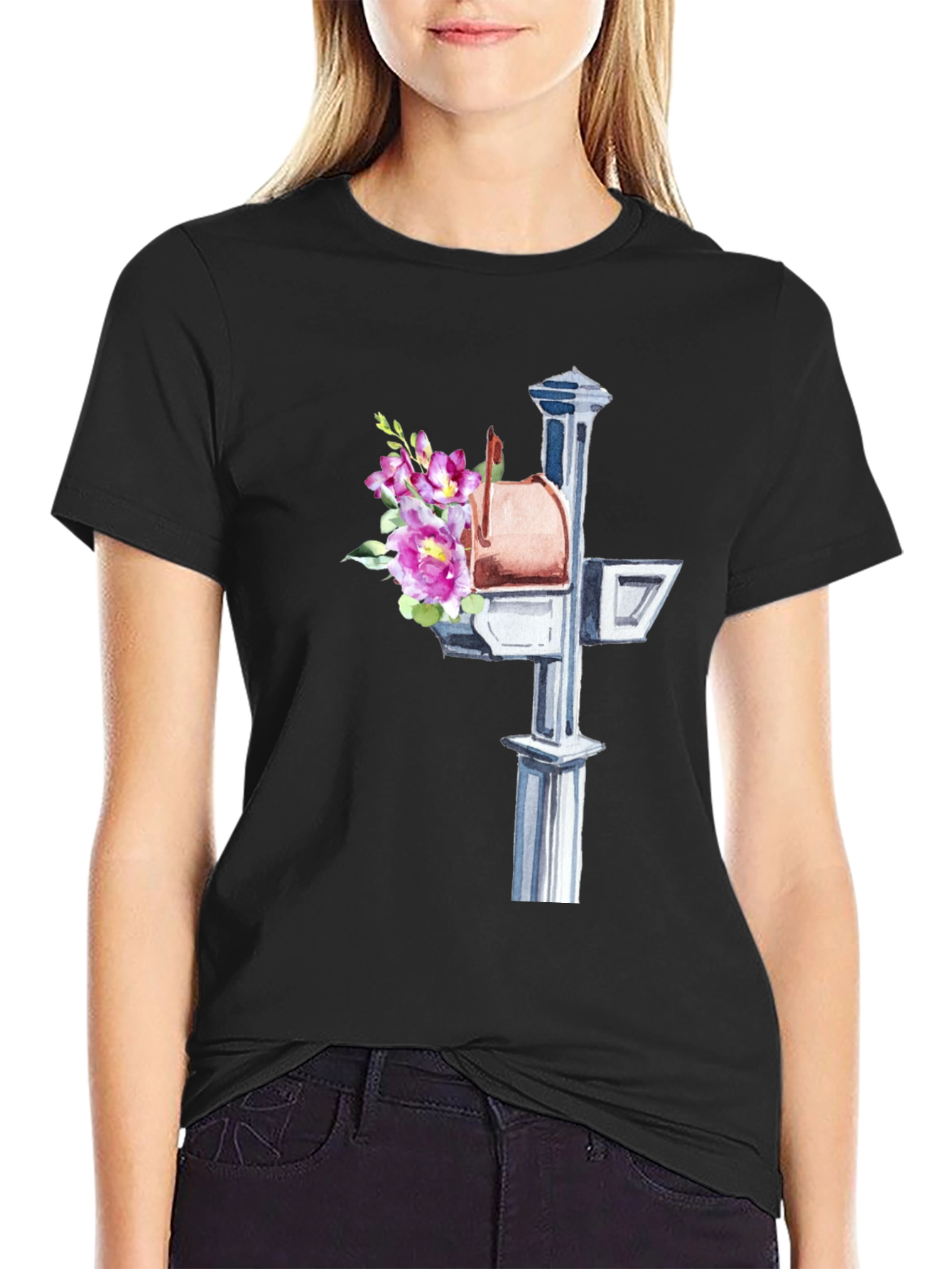 Black Floral Mailbox Graphic Tee - Unique & Stylish! view 2