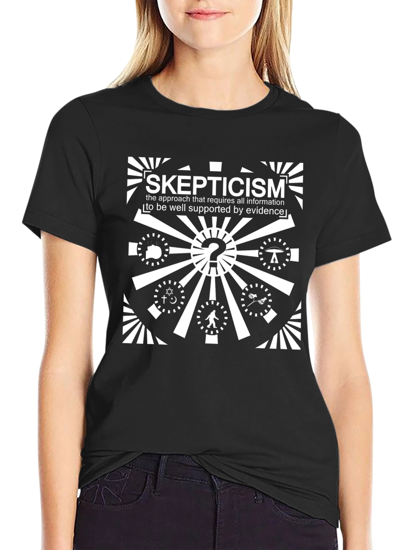 Black Skepticism T-Shirt - Evidence Based Thinking view 2