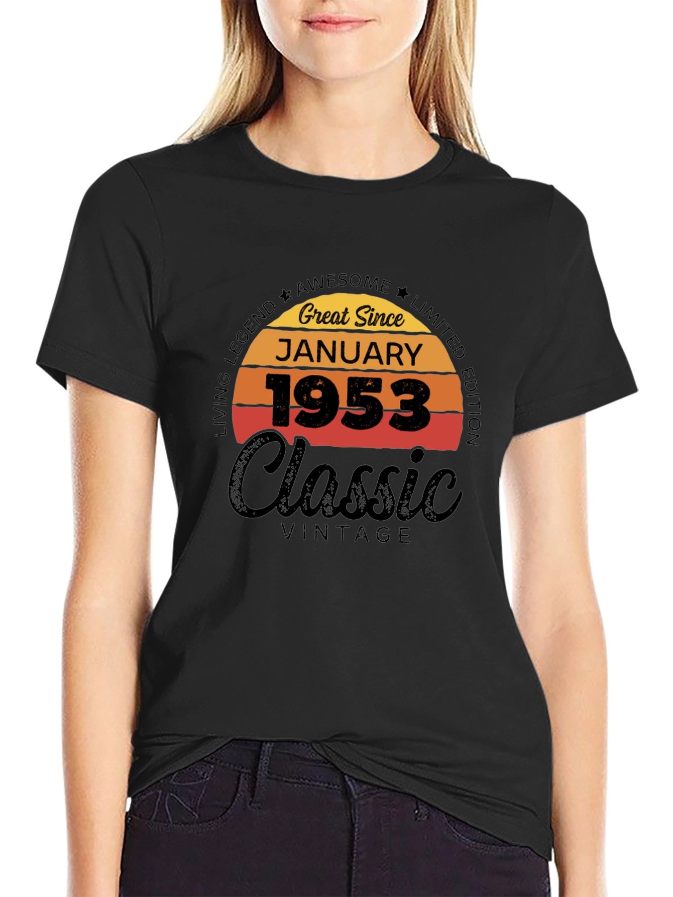 Black Vintage January 1953 Classic Black T-Shirt view 2