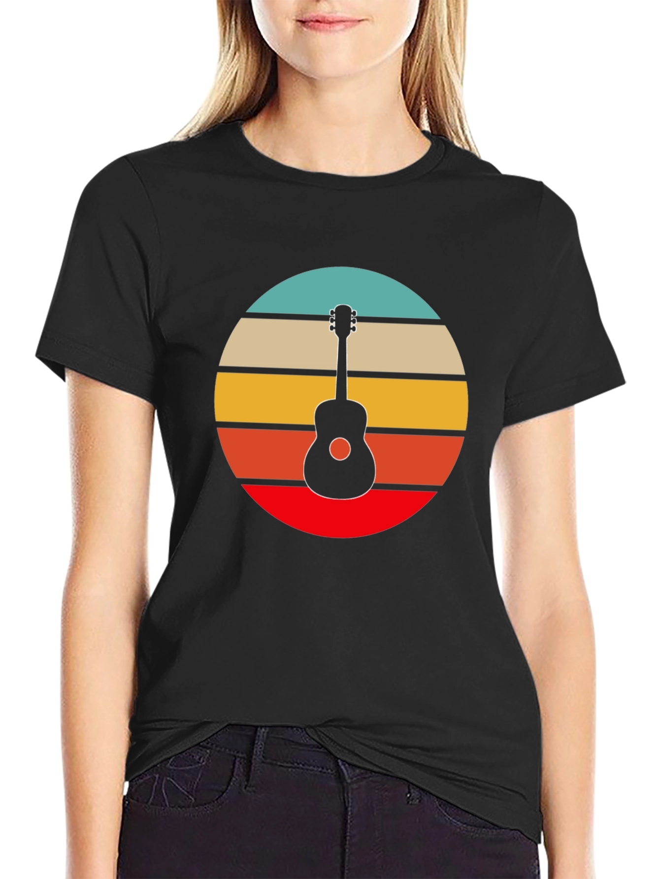 Black Retro Guitar Sunset Graphic Tee - Black view 2