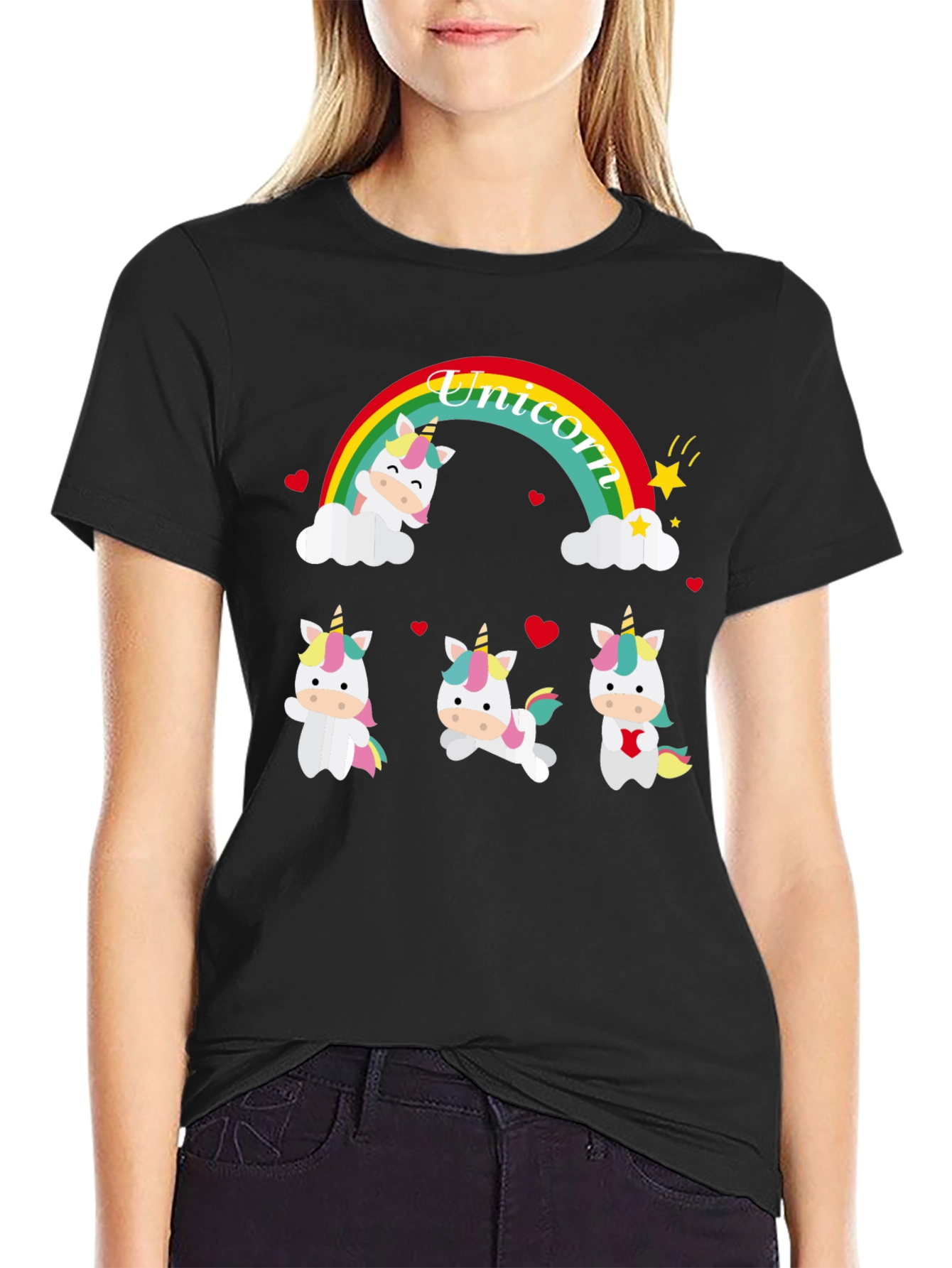 Unicorn Rainbow Graphic Tee - Black - 2