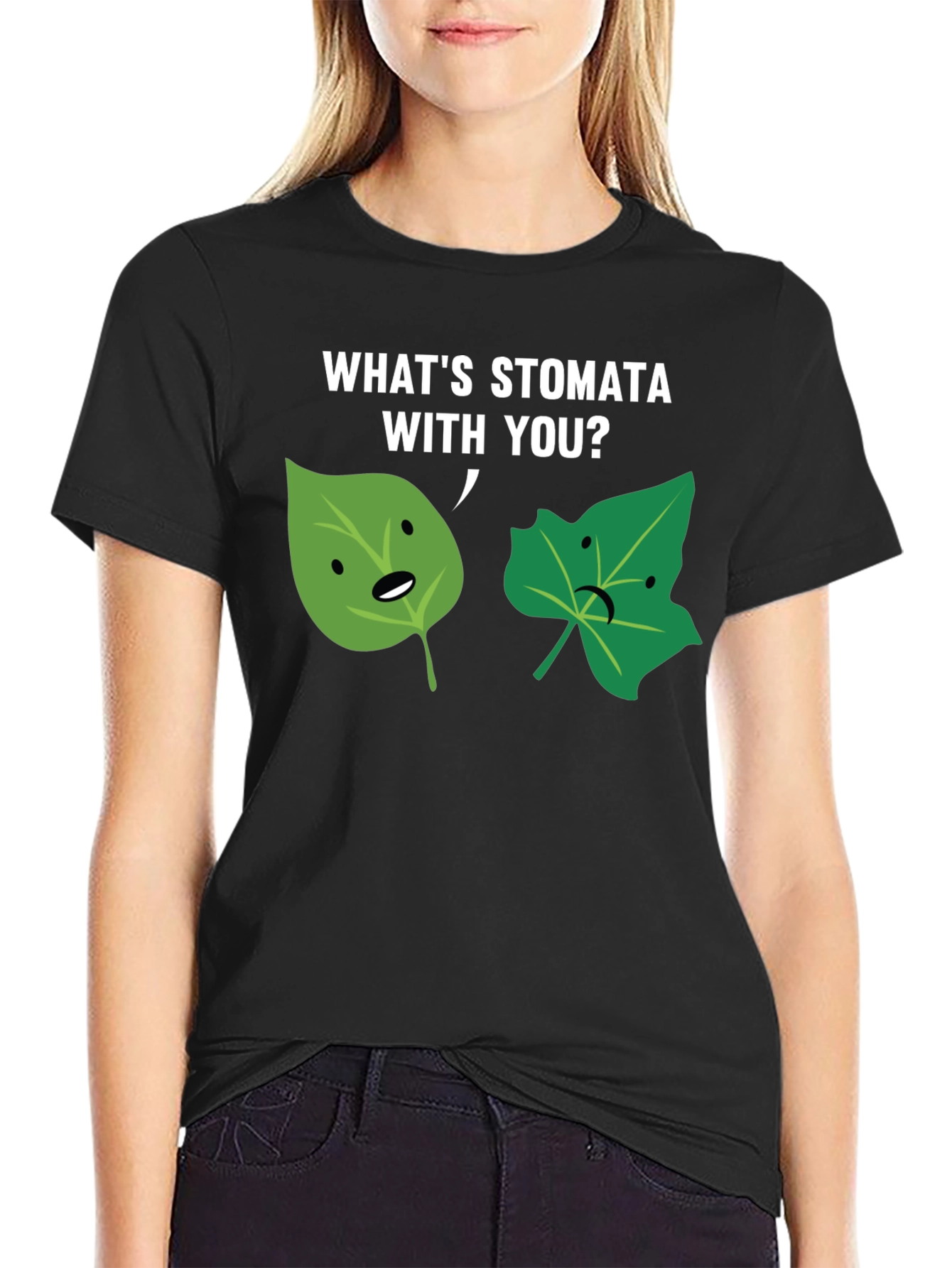 Black What's Stomata With You? Graphic Tee view 2