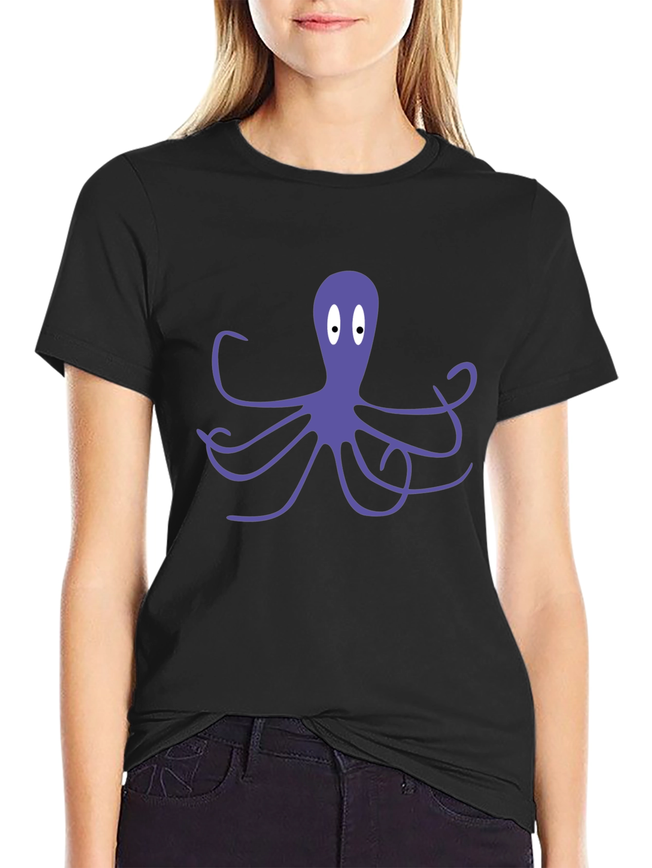 Black Octopus Graphic Tee - Black Cotton Blend T-Shirt view 2