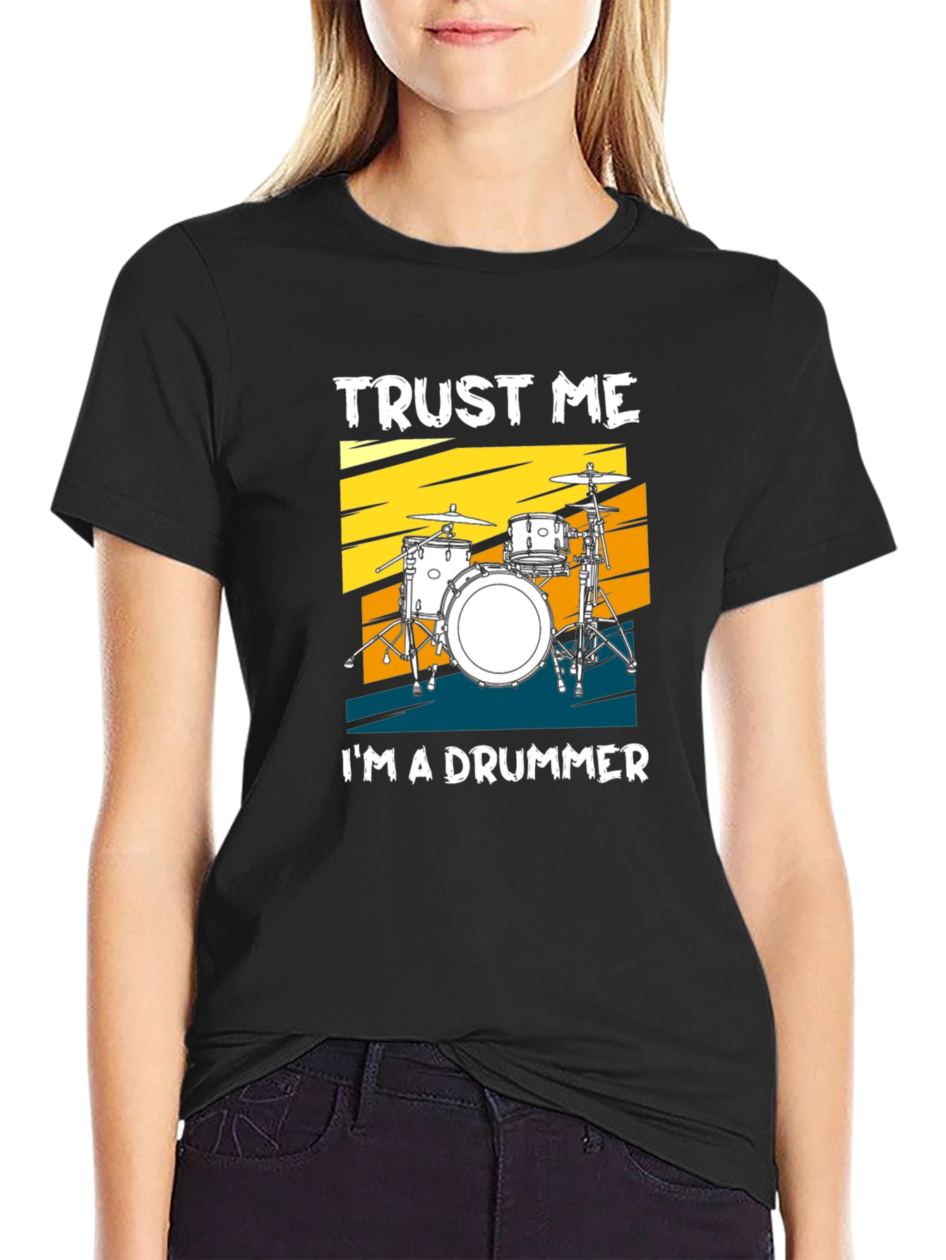 Black Trust Me I'm A Drummer T-Shirt view 2