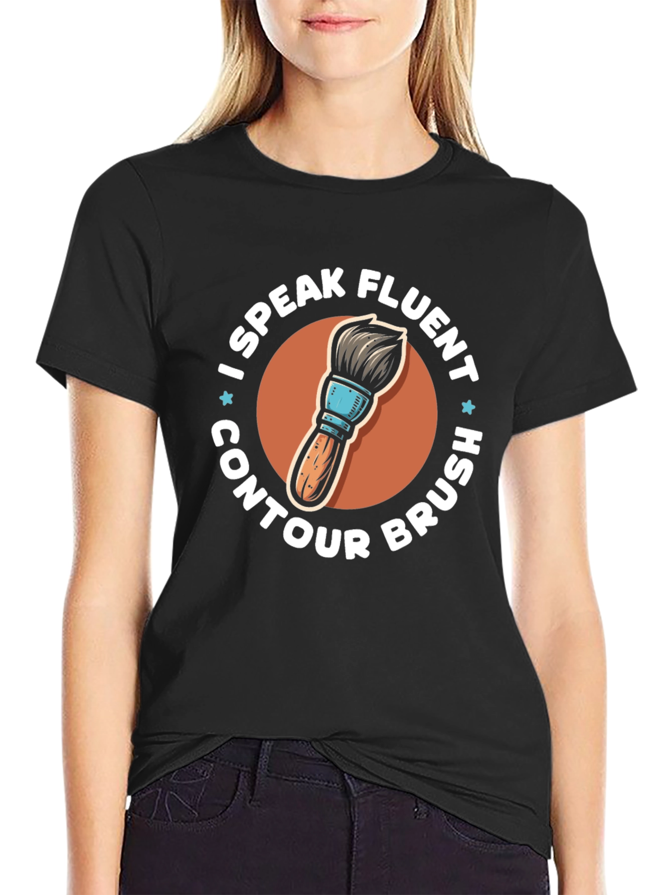 Black I Speak Fluent Contour Brush T-Shirt view 2