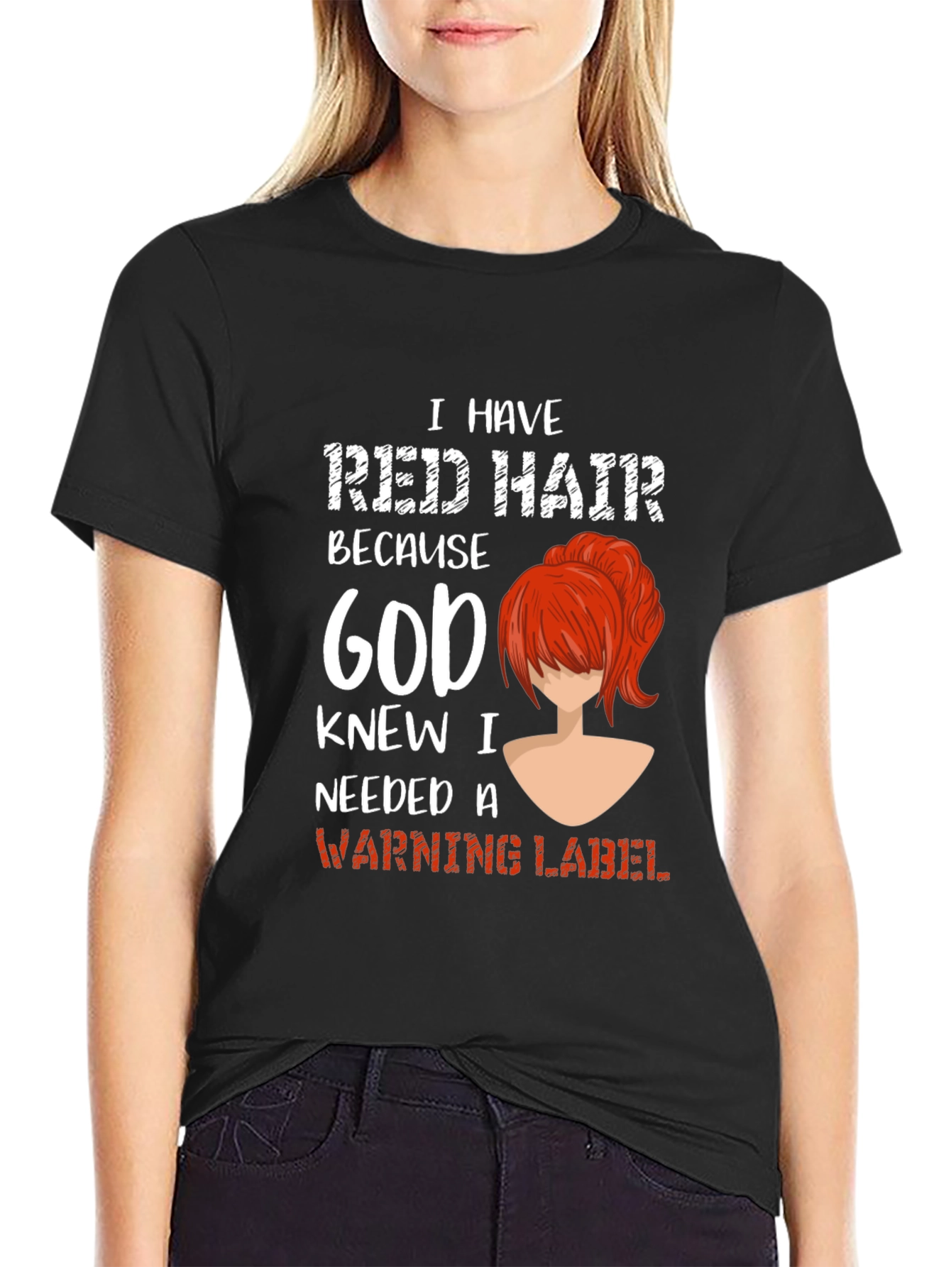 Black Red Hair Warning Label Graphic Tee view 2