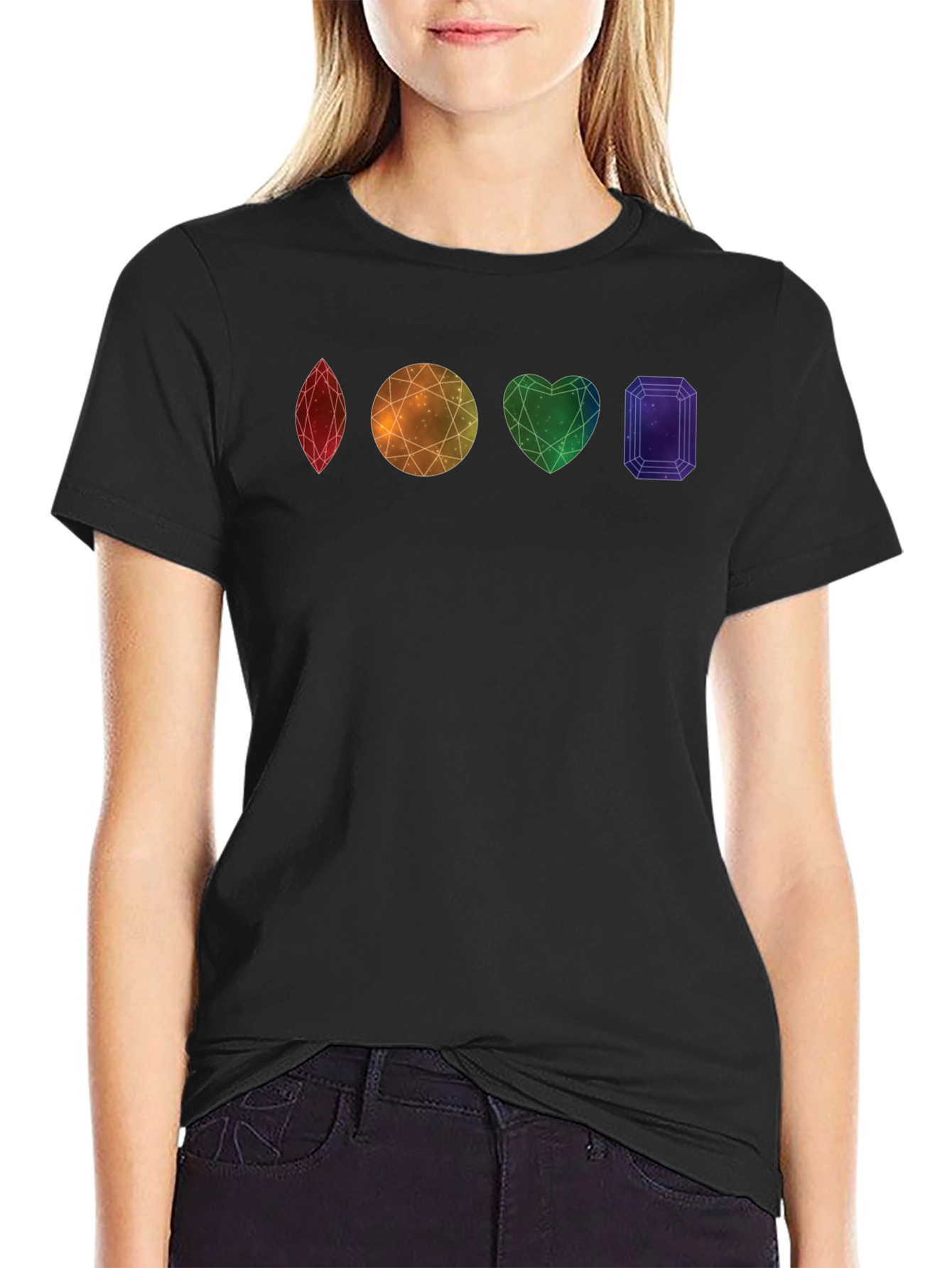 Black Rainbow Gems Graphic T-Shirt - Stylish Pride Apparel view 2