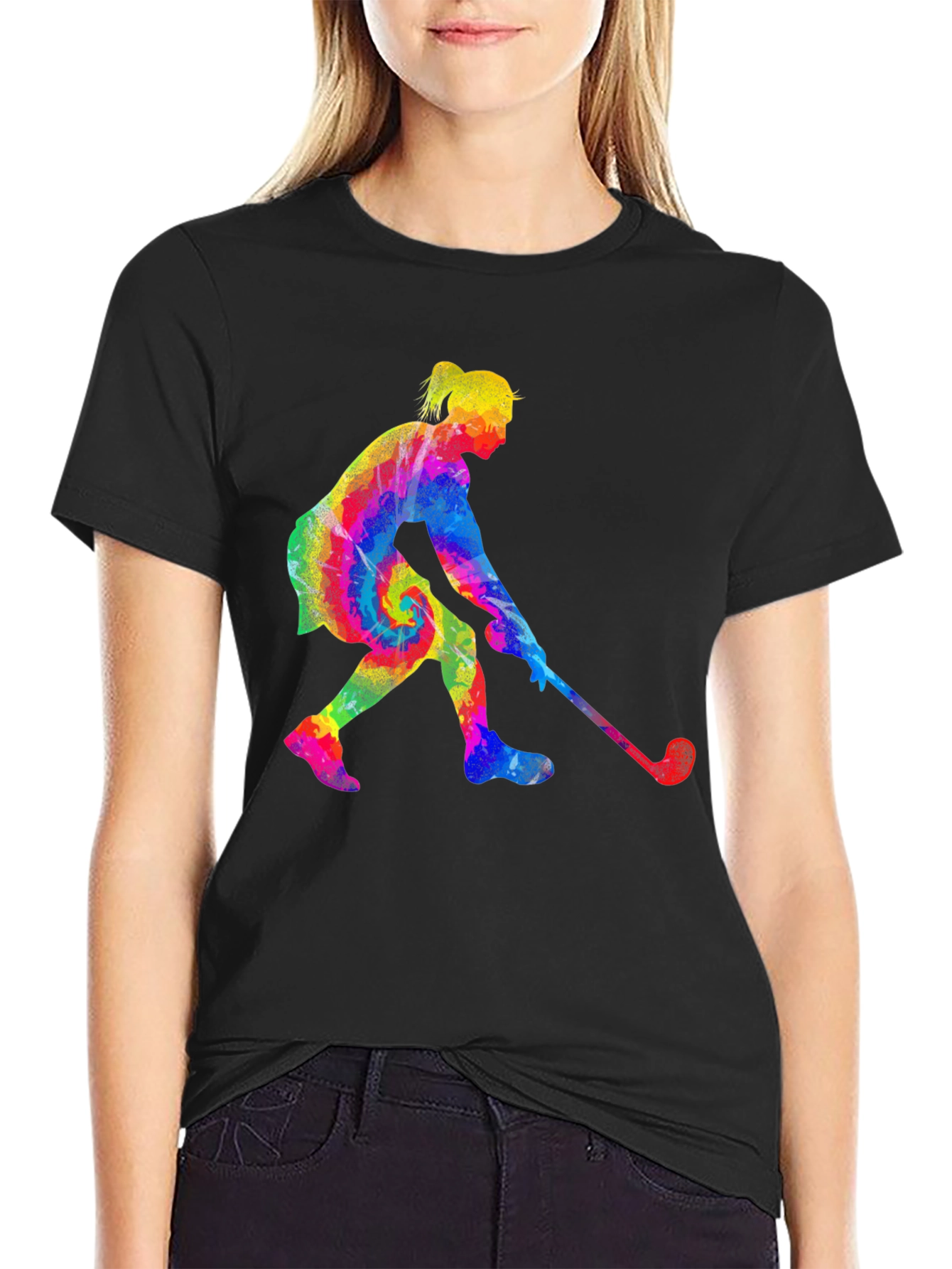 Black Tie-Dye Golfing Woman Black T-Shirt view 2
