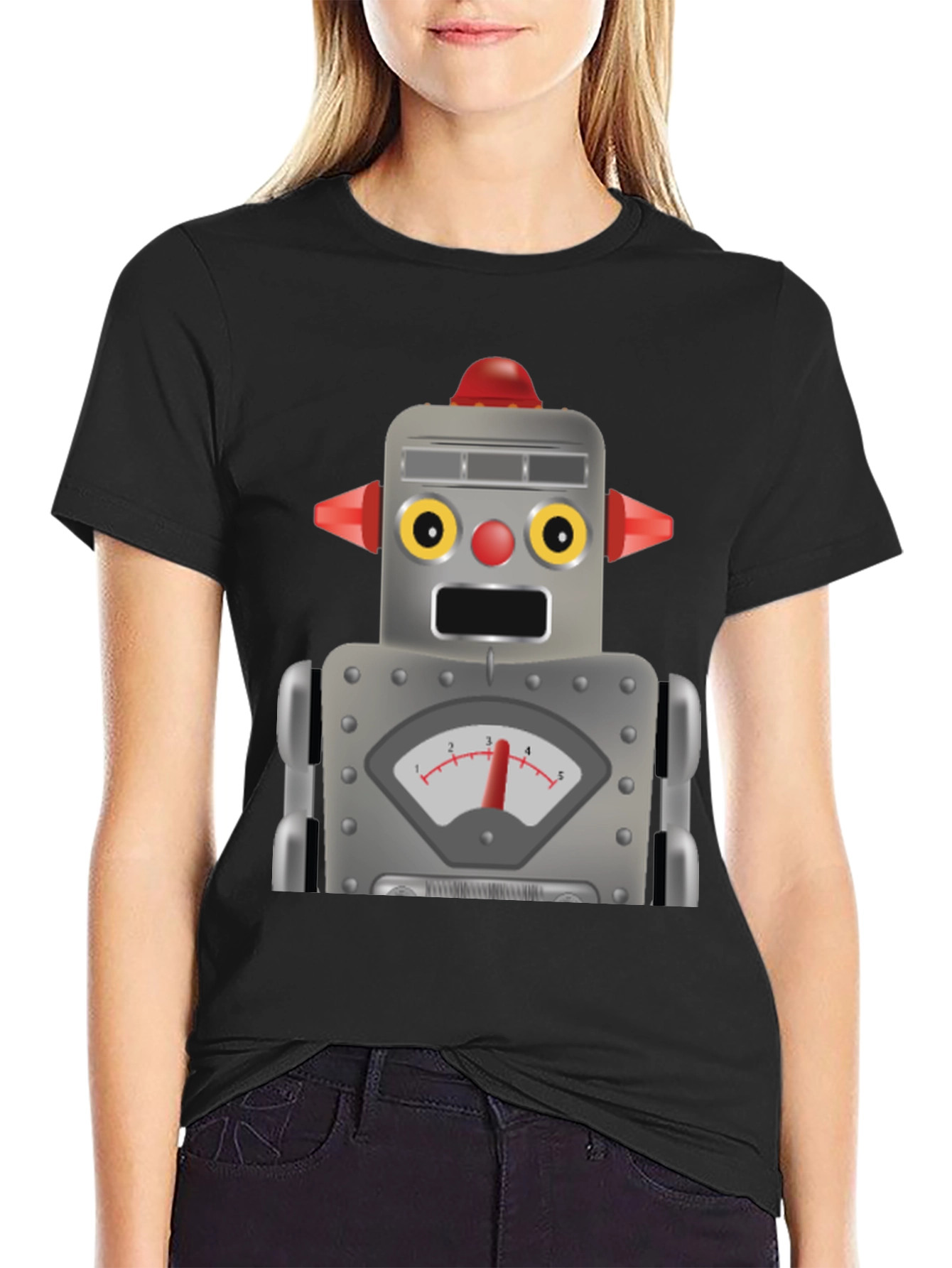 Black Retro Robot Graphic Tee - Fun Geek Style! view 2