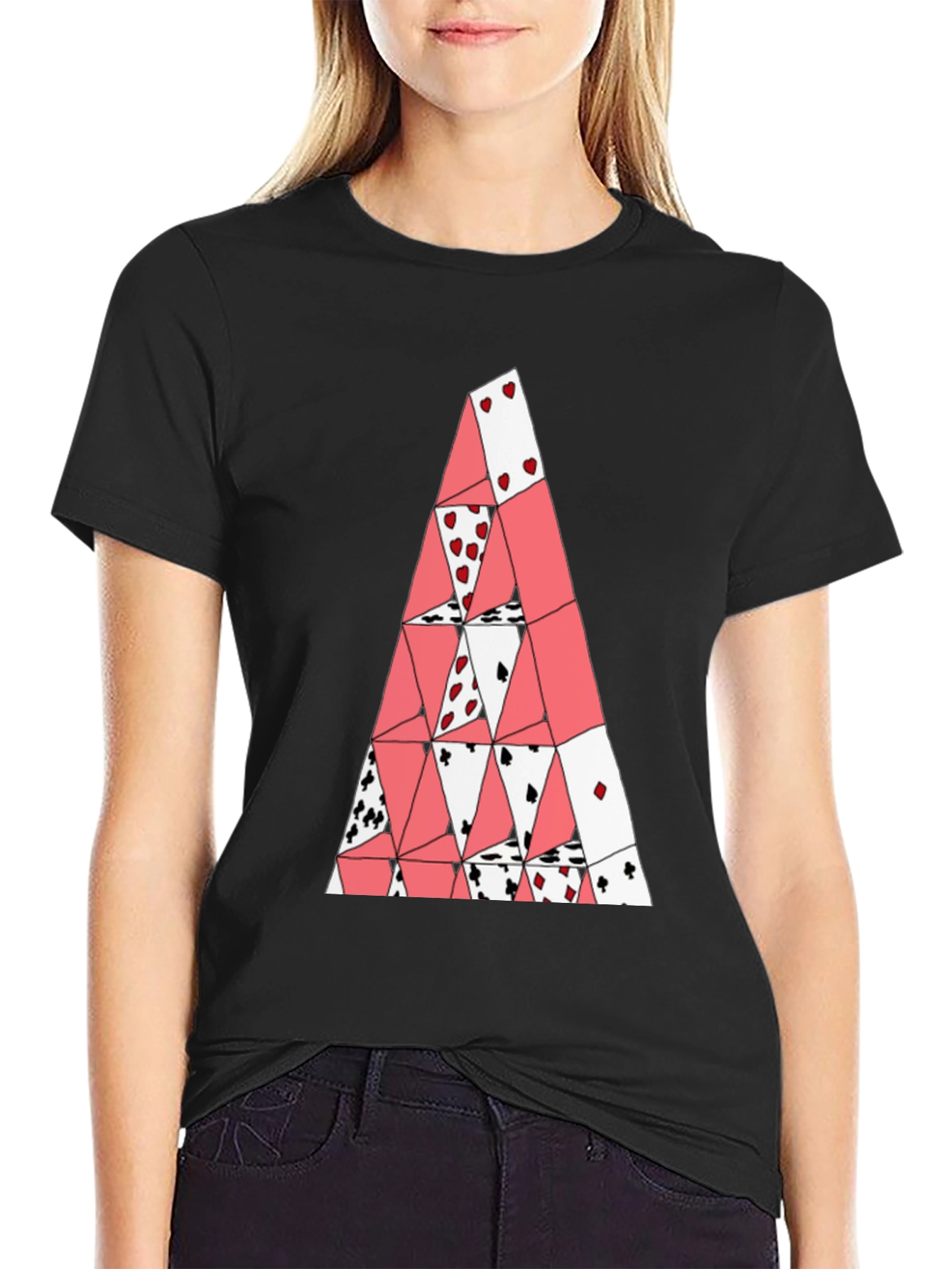 Black Card House Tee - Graphic Print Black T-Shirt view 2