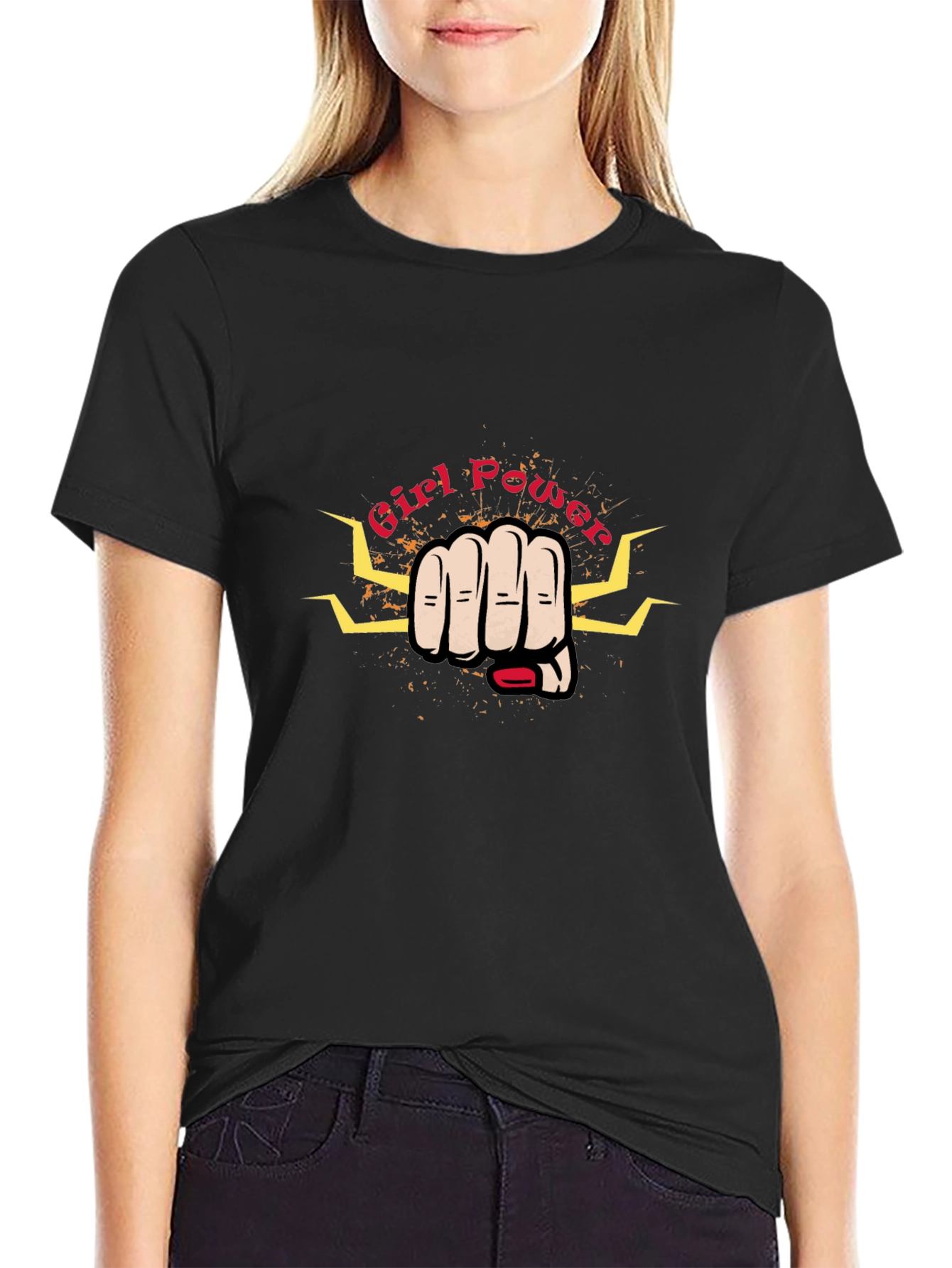Black Girl Power Fist Graphic Black T-Shirt view 2