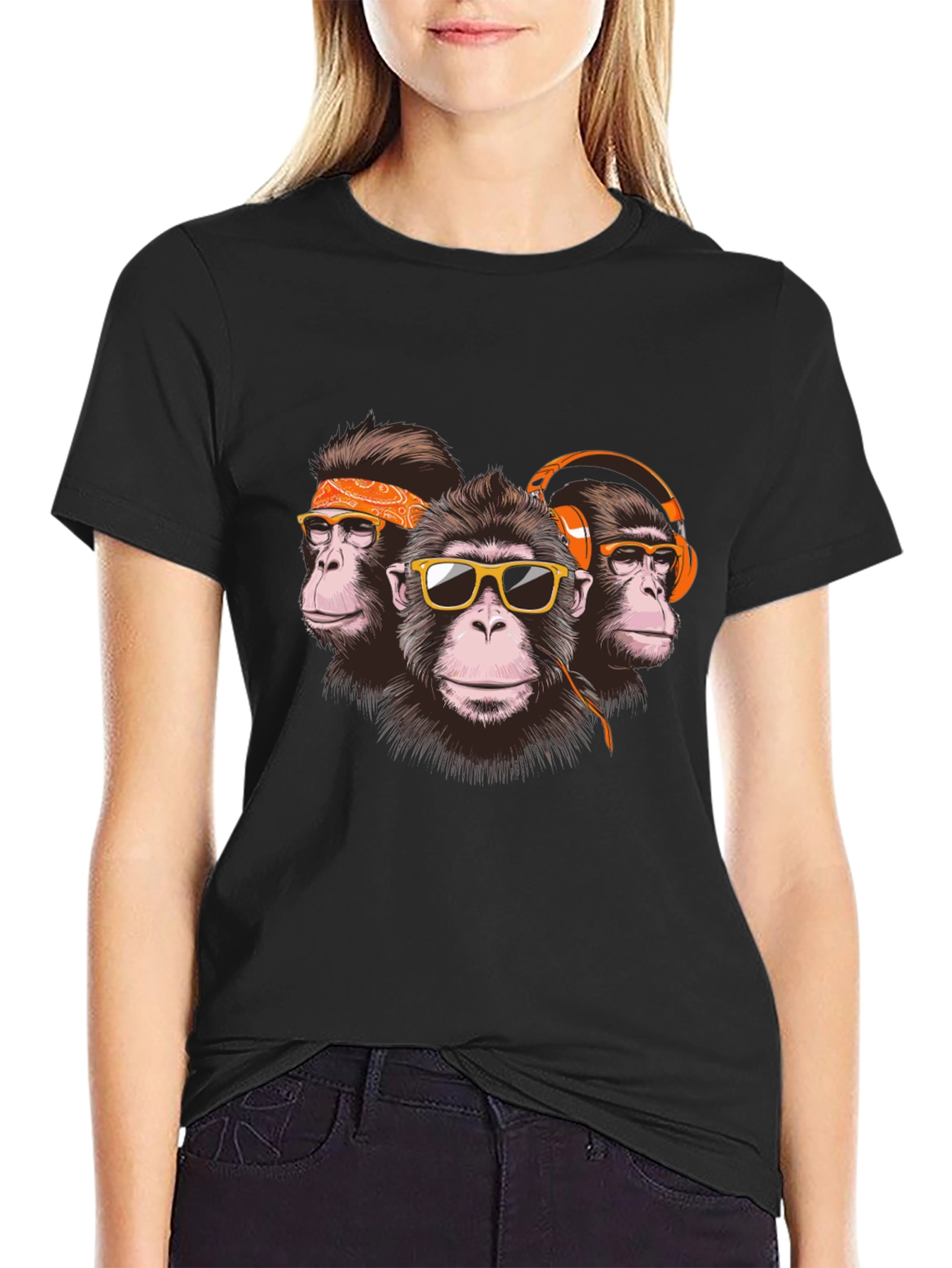 Black Monkey Trio Graphic Tee - Cool & Quirky Design view 2