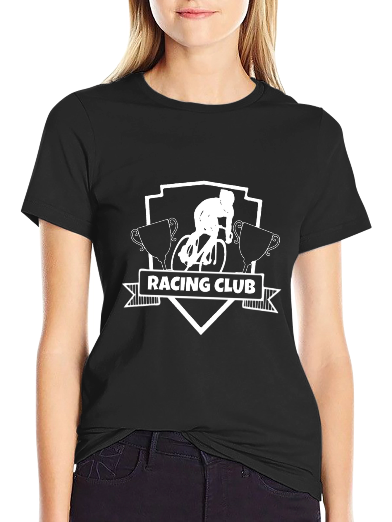 Black Racing Club Black T-Shirt for Cycling Enthusiasts view 2