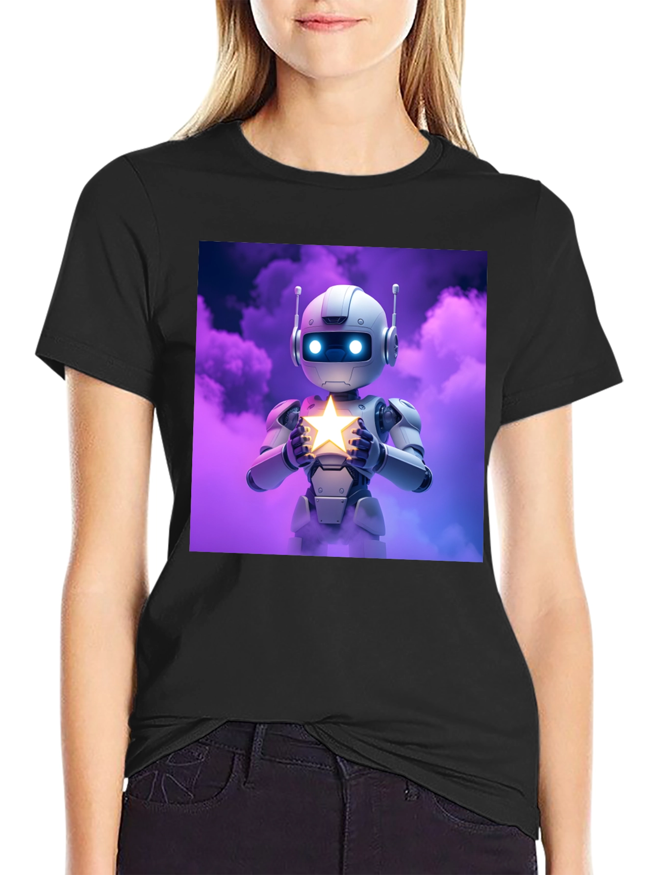 Black Robot Holding Star Graphic Tee view 2