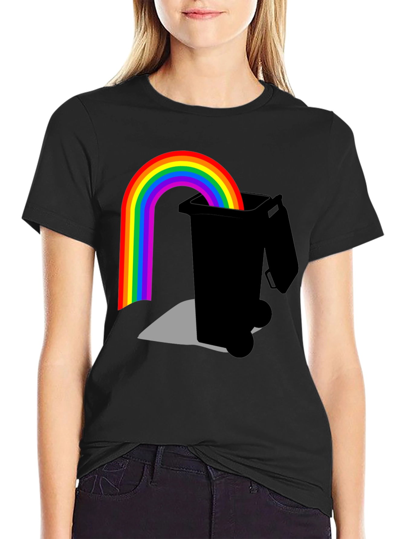 Black Rainbow Trash Bin Graphic Tee - Black view 2