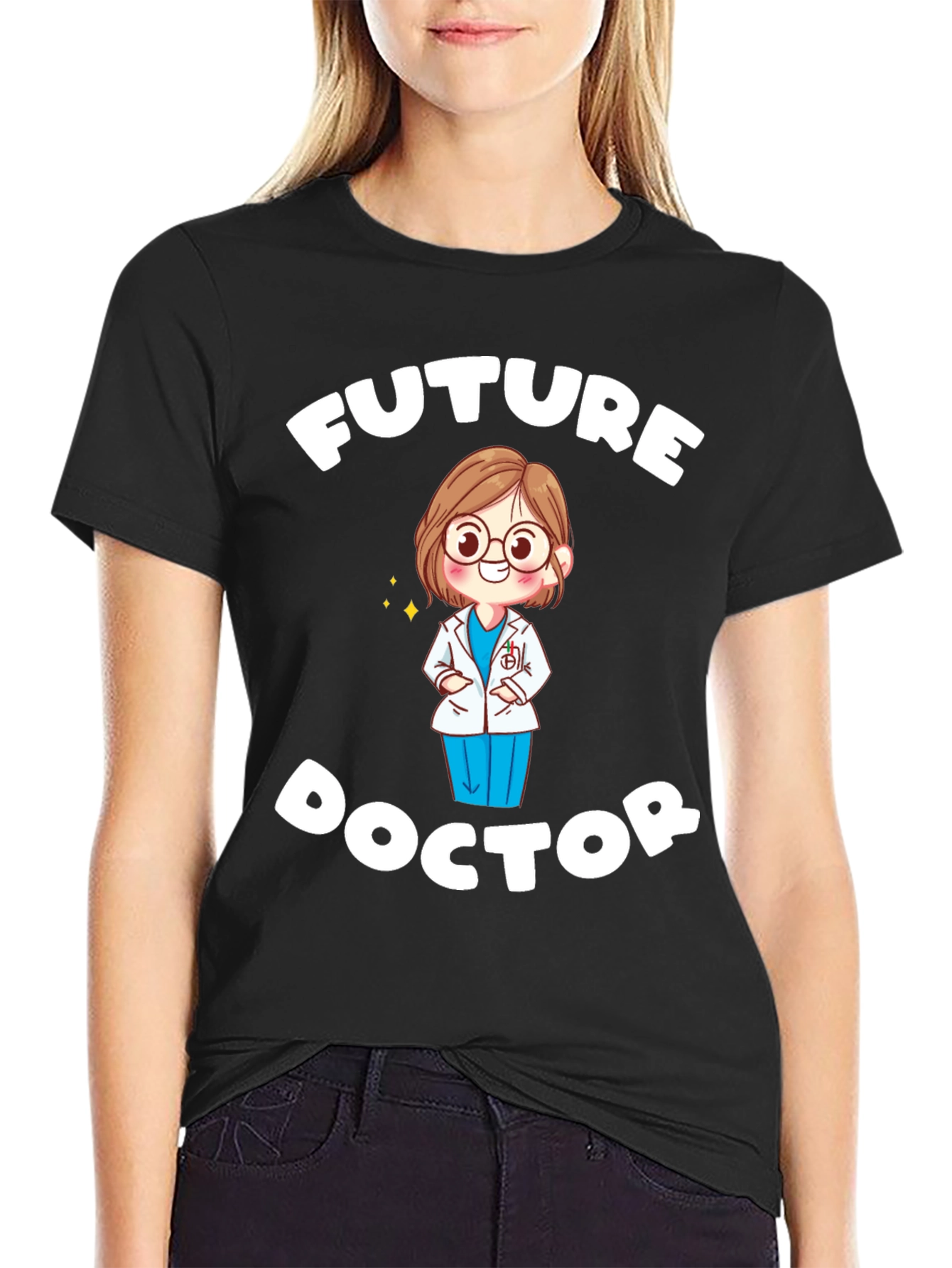 Black Future Doctor T-Shirt - Cute Medical Student Tee view 2