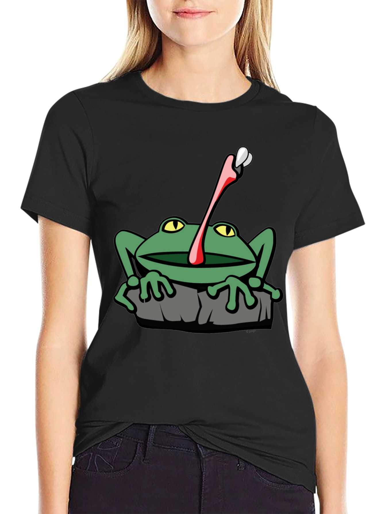 Black Frog Catching Fly Graphic T-Shirt view 2