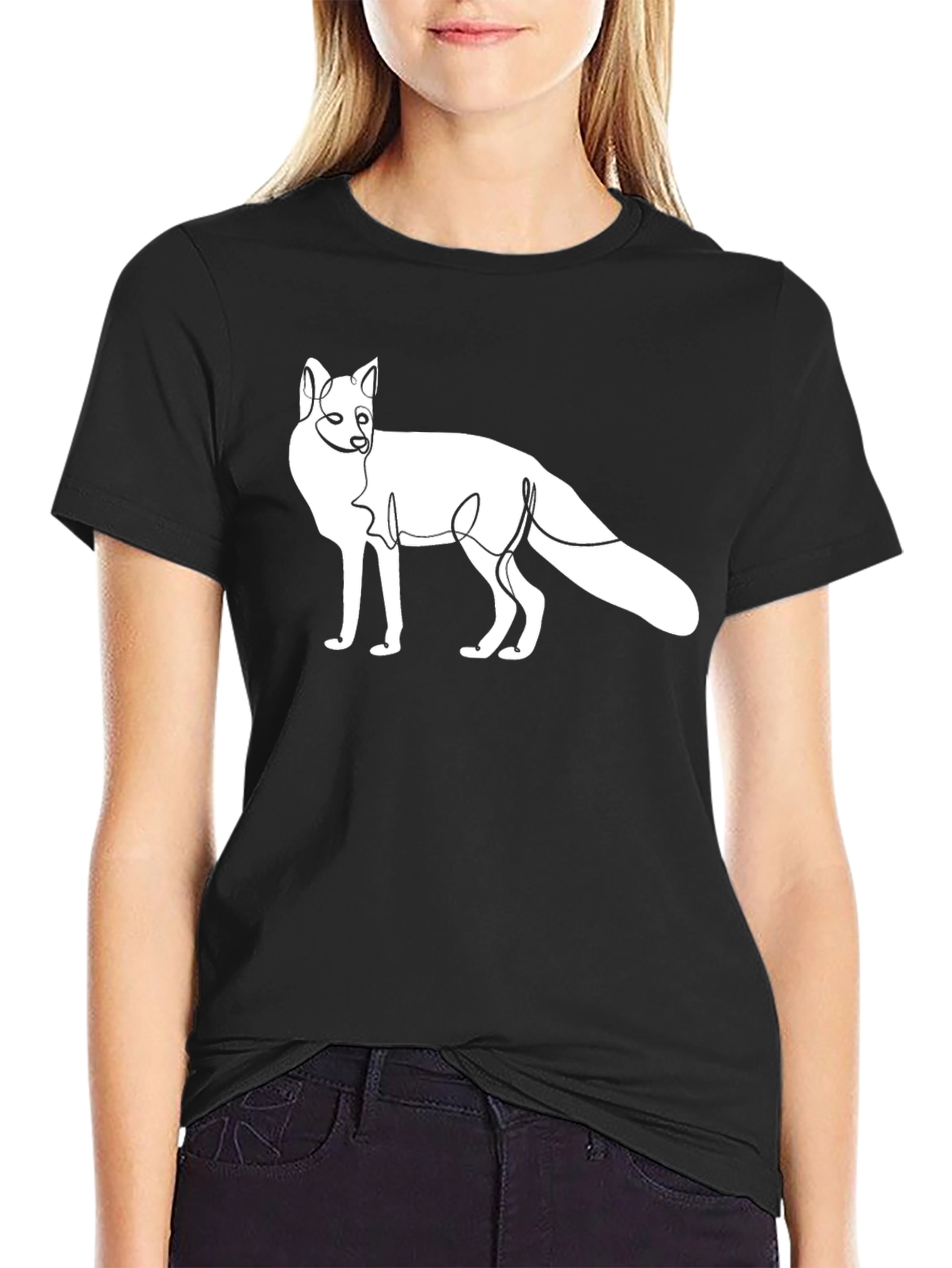 Black Abstract Fox Graphic Tee view 2