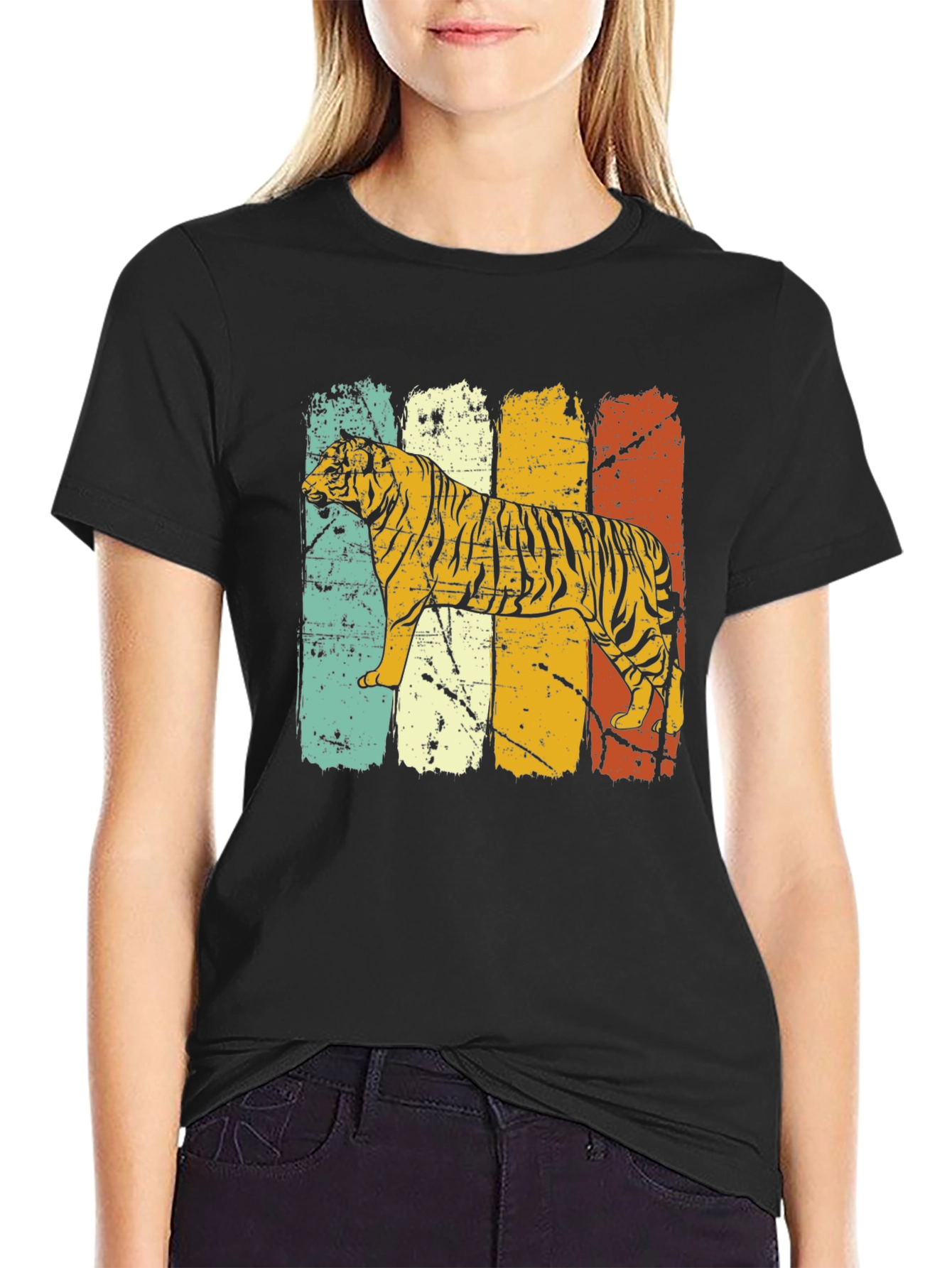 Black Retro Tiger Graphic Tee - Vintage Style view 2
