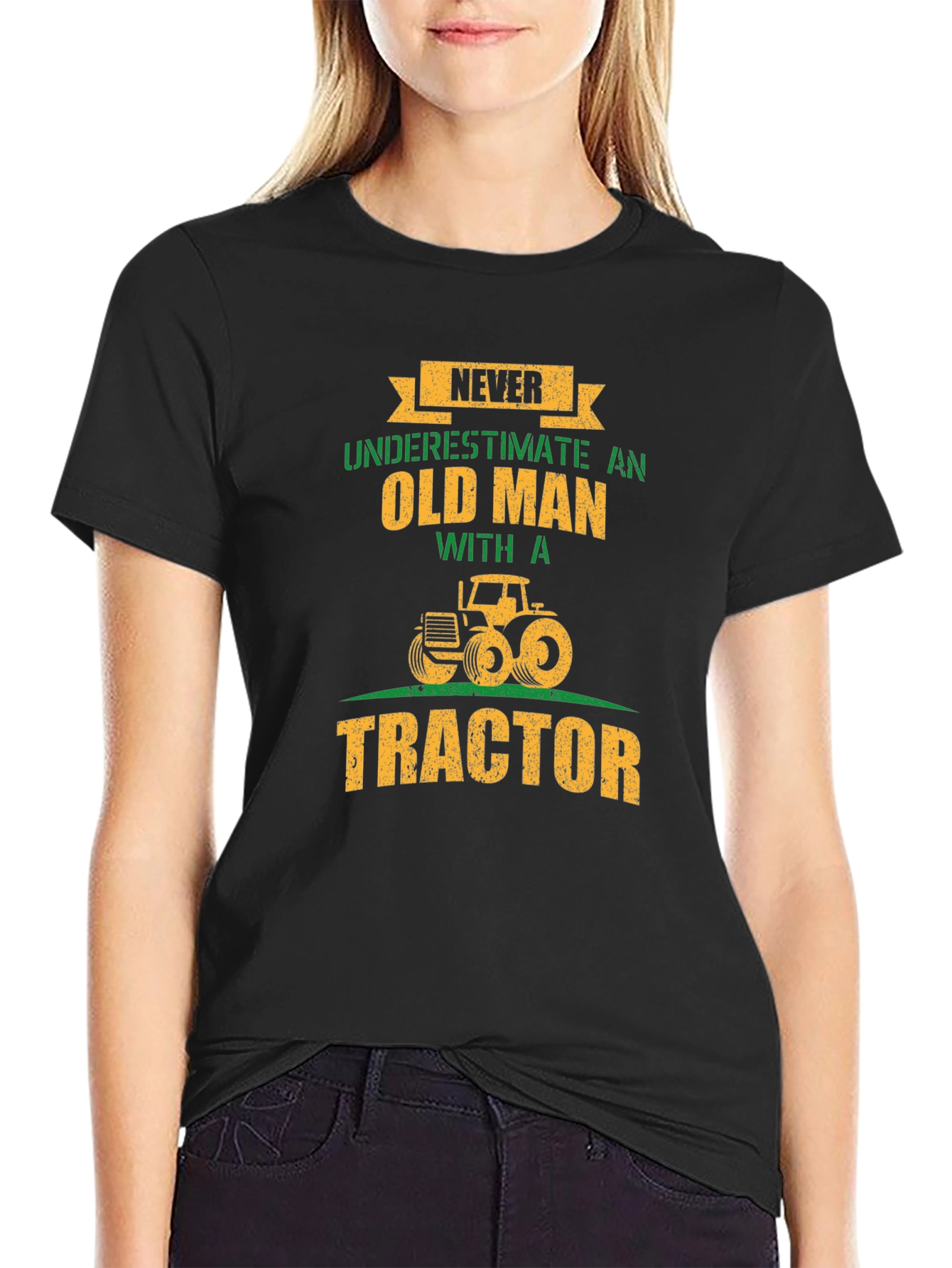 Black Never Underestimate an Old Man with a Tractor T-Shirt view 2