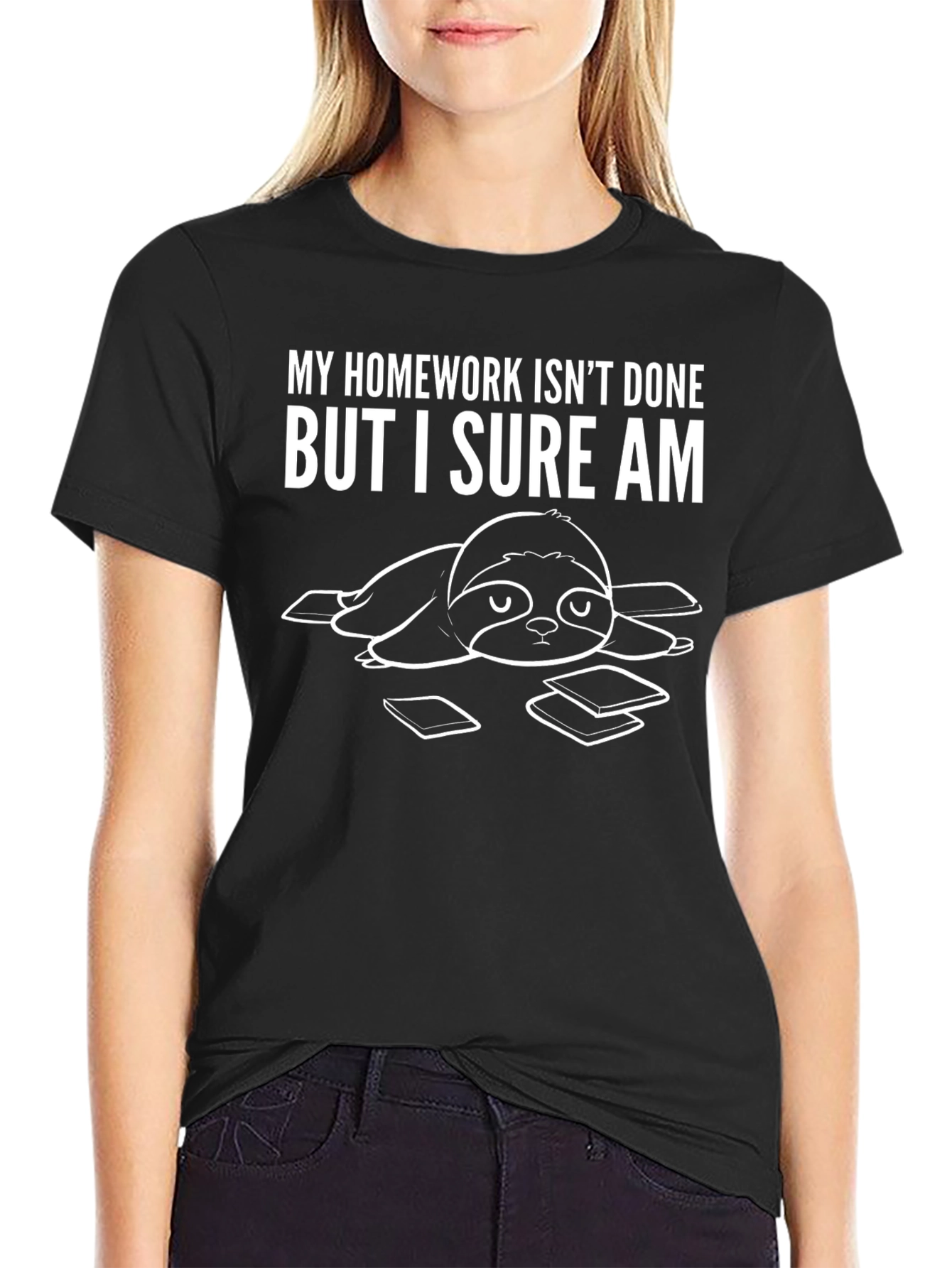 Black Funny Sloth Homework T-Shirt - I Sure Am Done! view 2