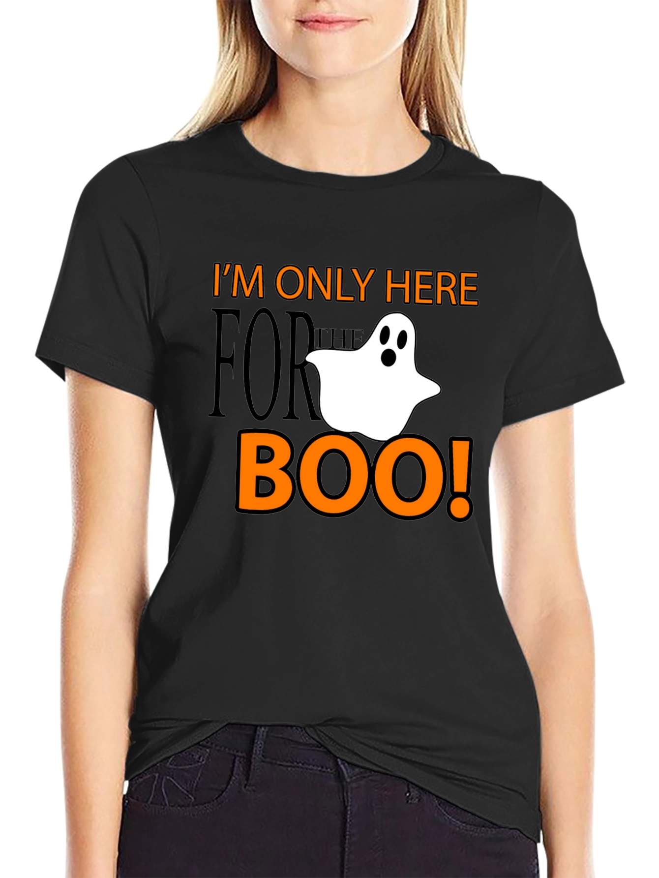 Black Halloween Ghost Boo T-Shirt - I'm Only Here for the Boo! view 2