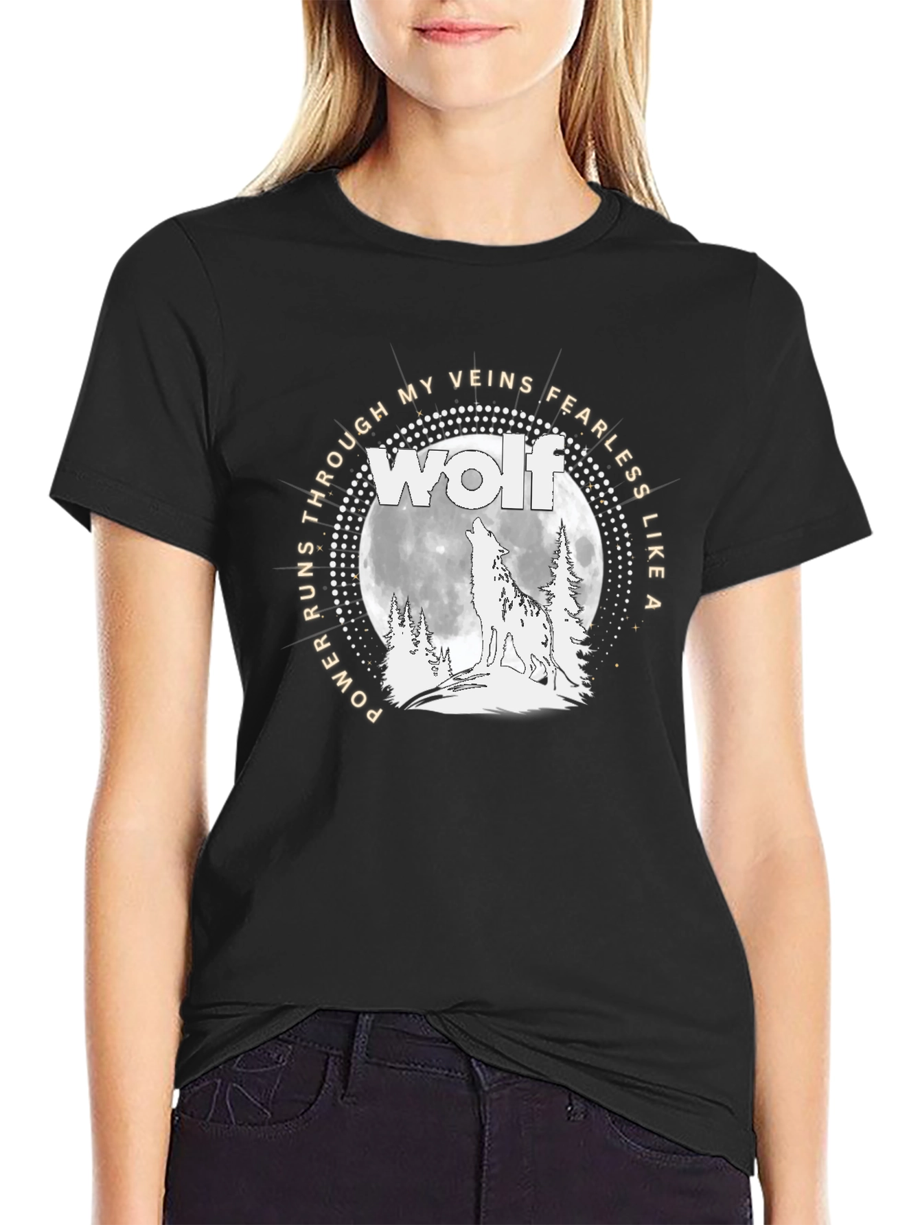 Black Wolf Power T-Shirt - Fearless Like a Wolf view 2