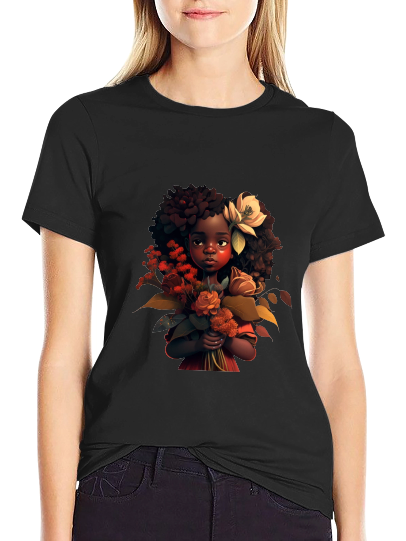 Black Girl with Flowers Graphic Tee view 2