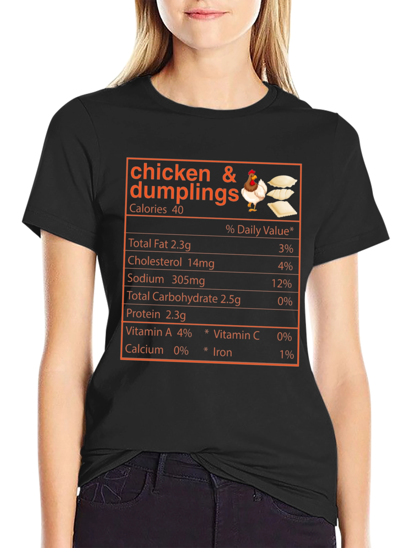 Black Chicken & Dumplings Nutrition Facts Novelty T-Shirt view 2