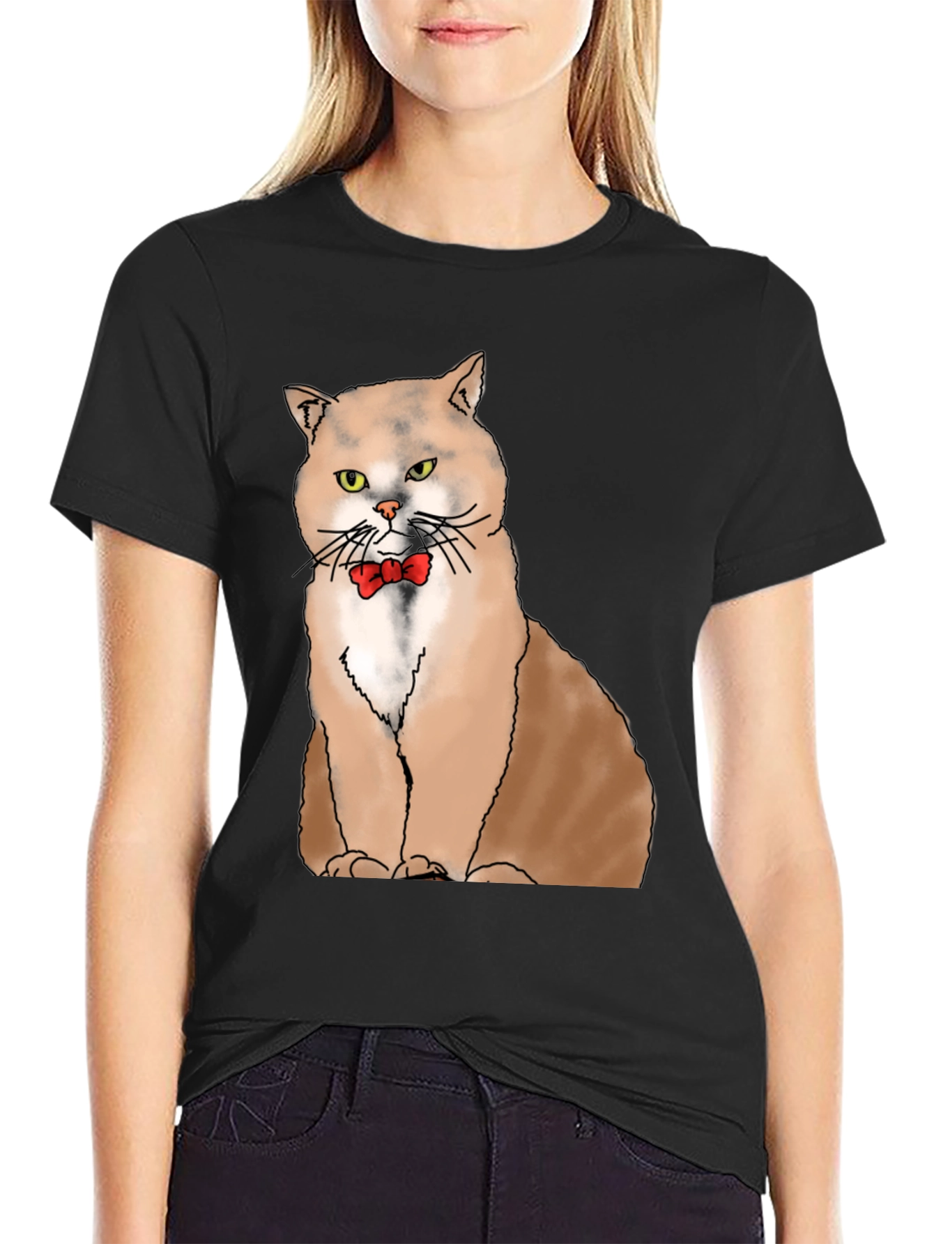Black Cat with Bowtie Graphic T-Shirt - Black view 2