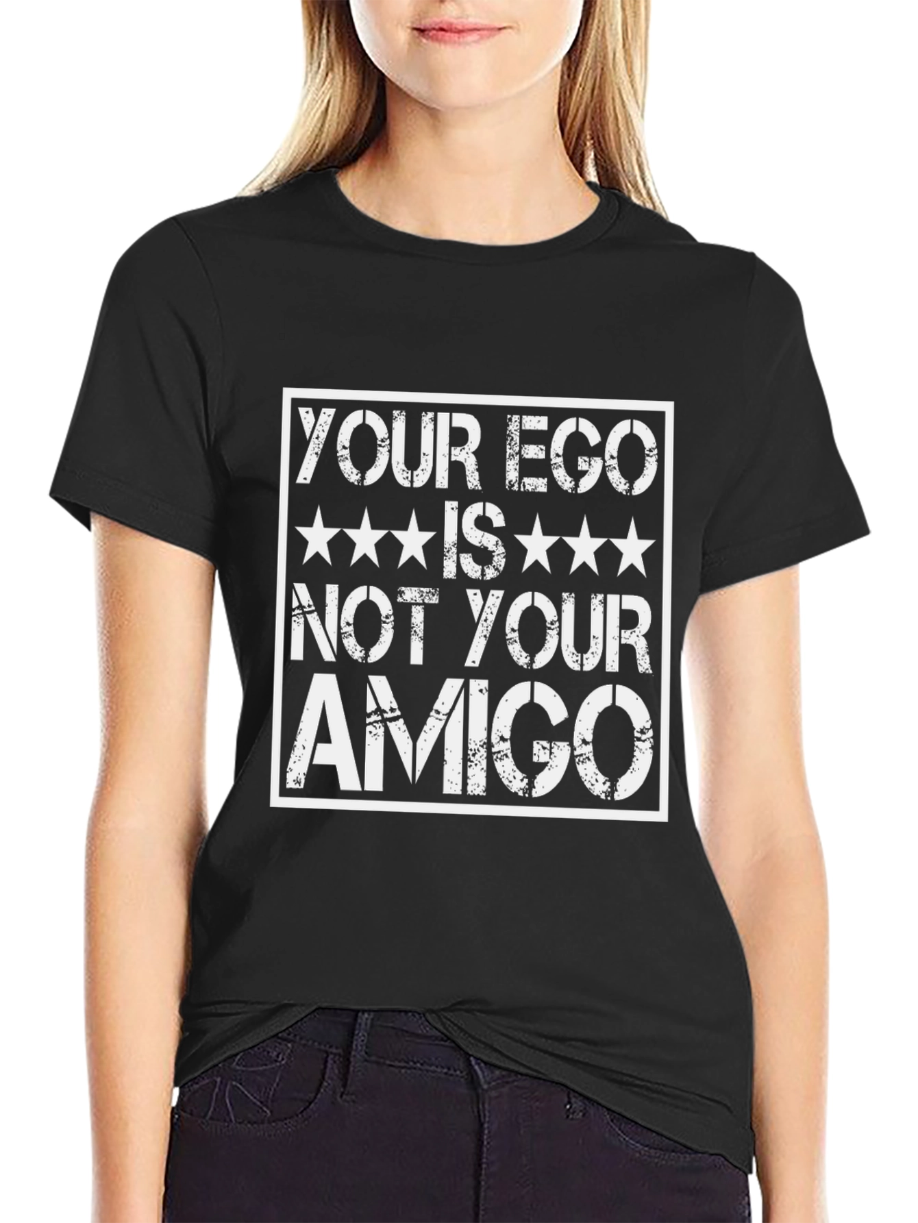 Black Your Ego Is Not Your Amigo Graphic Tee - Black view 2